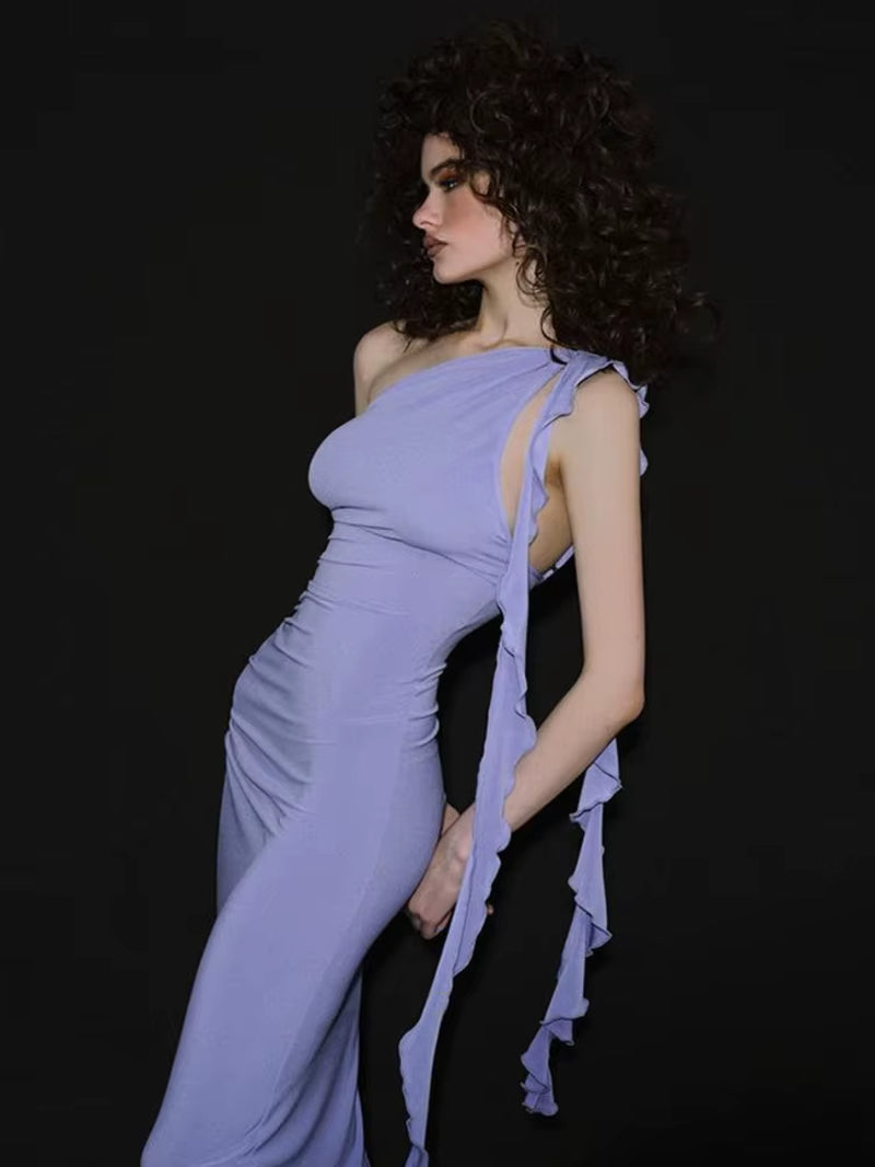 Elegant Sleeveless Tight Women'S Long Dress New 2024 Summer One Shoulder Sexy Tight Back Holiday Party Evening Dress