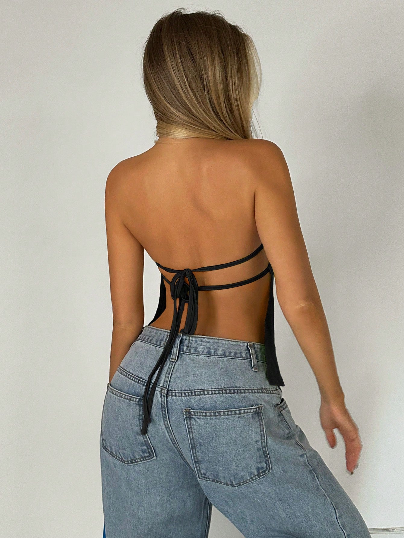 Ezwear Summer Black Y2K Solid Backless Tube Top