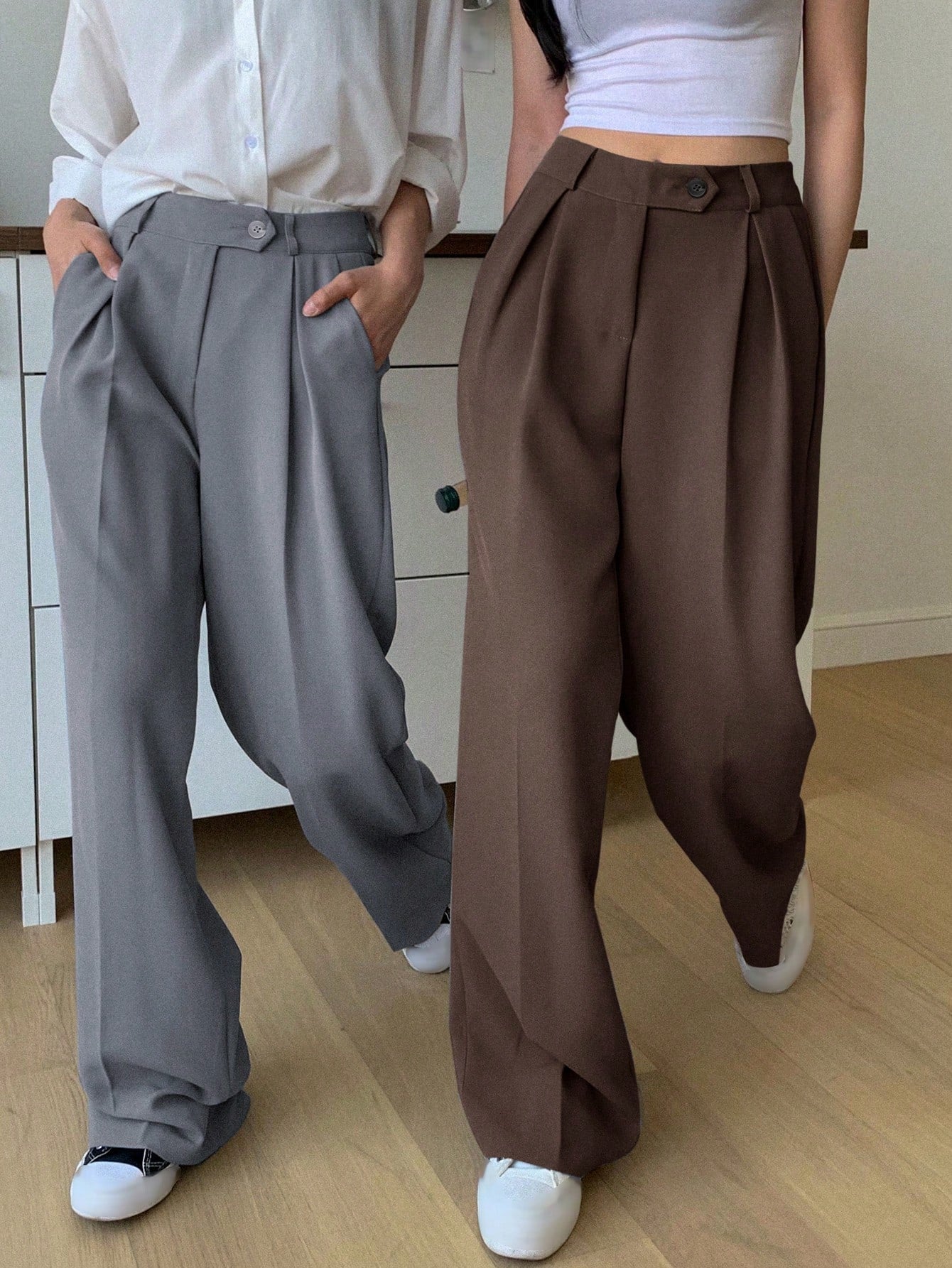DAZY Women'S Solid Color Straight Leg Business Casual Dress Pants