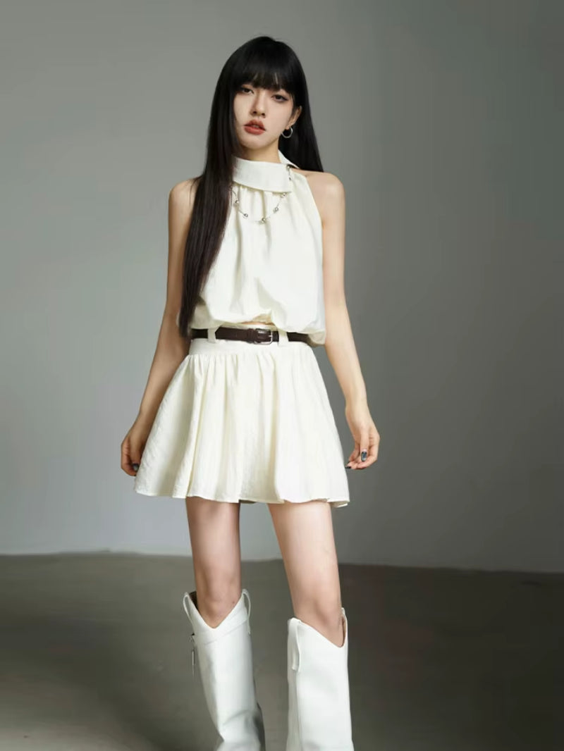 Elegant Satin 2 Piece Skirt Set Women Summer Sleeveless Y2K Crop Tops + Mini Skirt Female Even Party Black Dress Korean Vintage