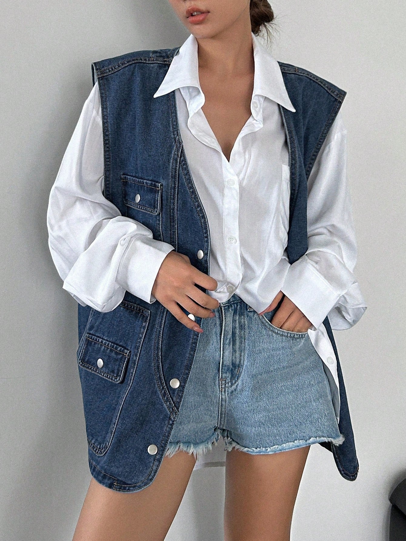 DAZY Flap Pocket Vest Denim Coat without Blouse Women Jacket,Fall Women Clothes