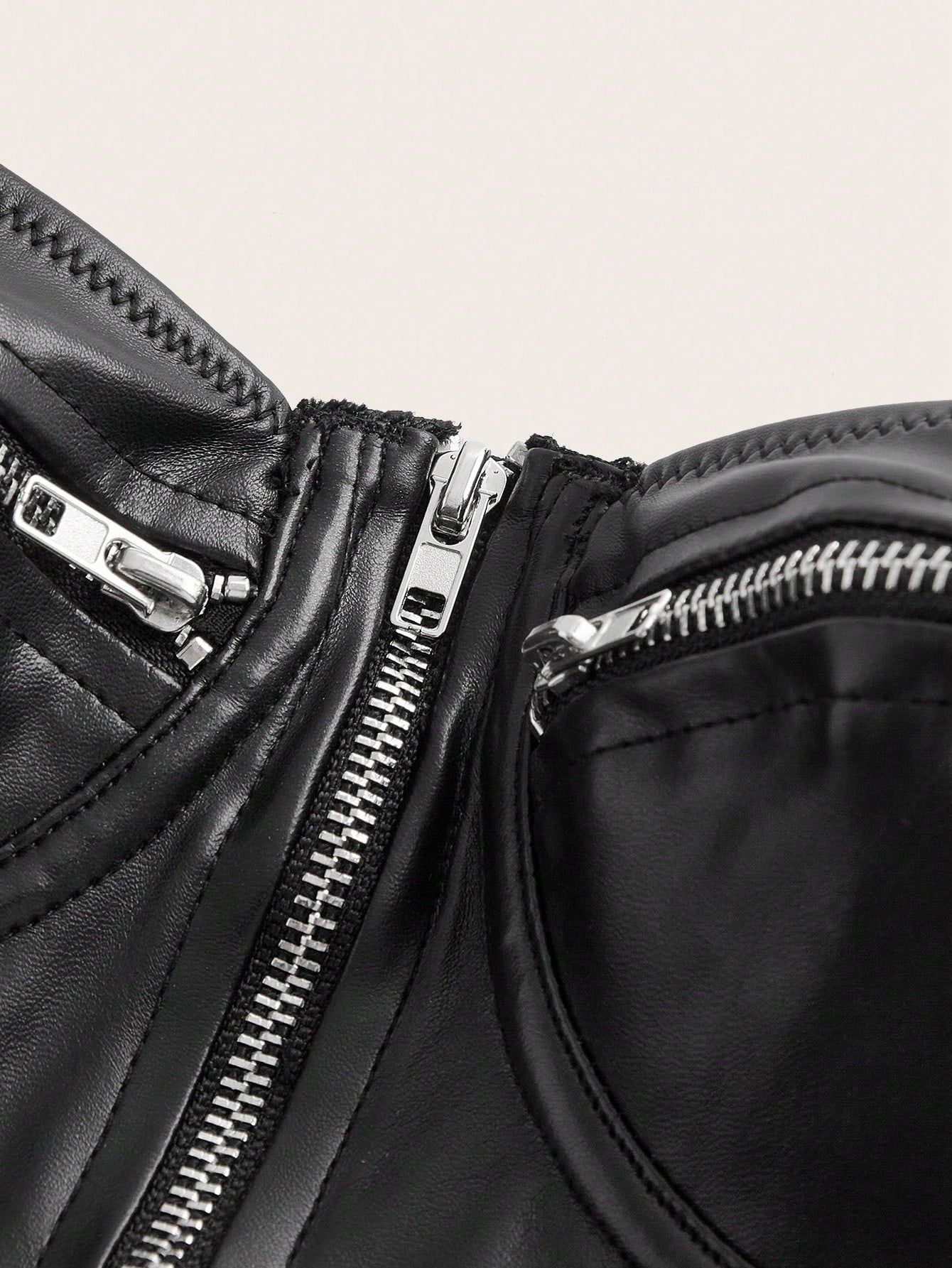 SHEIN ICON Going Out Tops Faux Leather Black Crop Top with Multiple Zippers