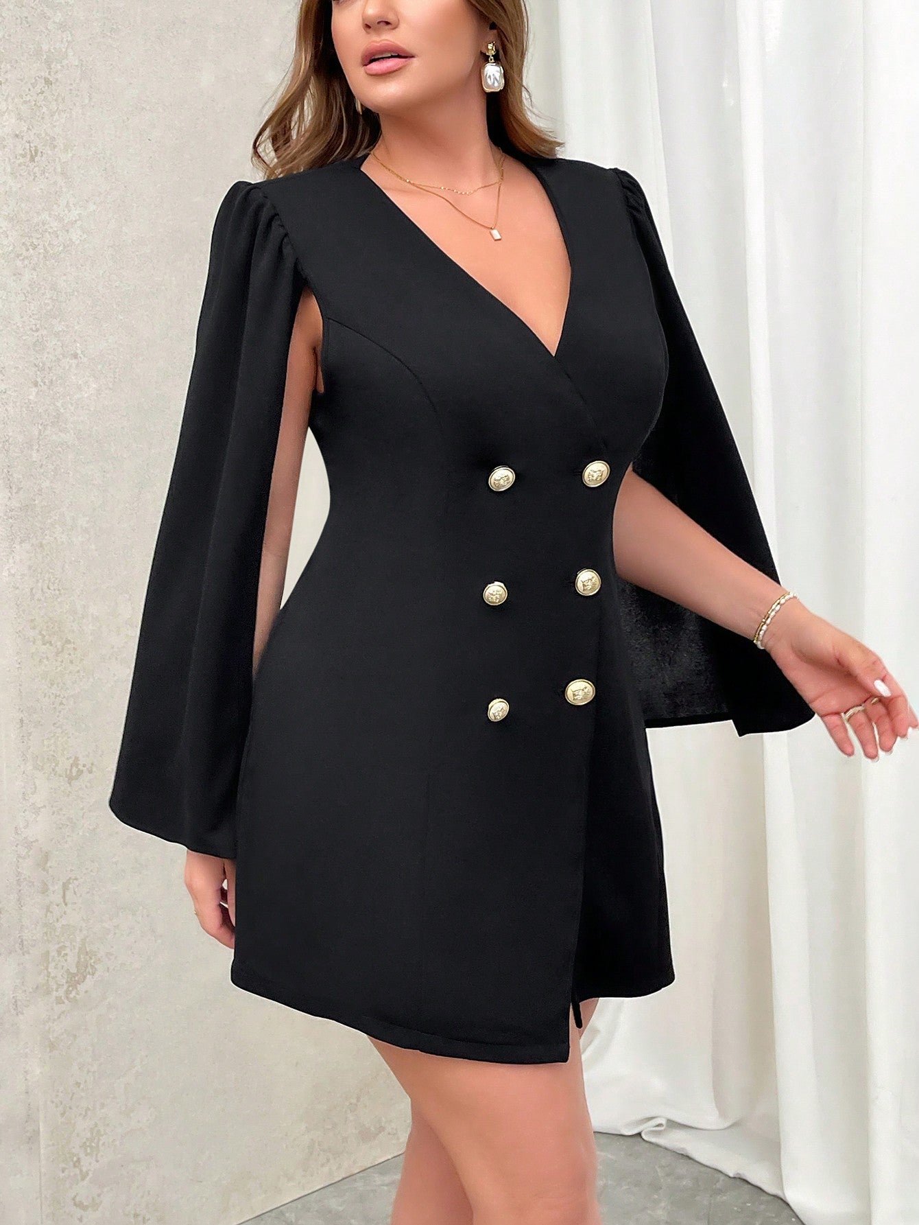 Firerie plus Size Women'S Black Fitted Cape Blazer, New Fall Back to School Design Graduation,Back to School,Teacher Outfits for Women Autumn