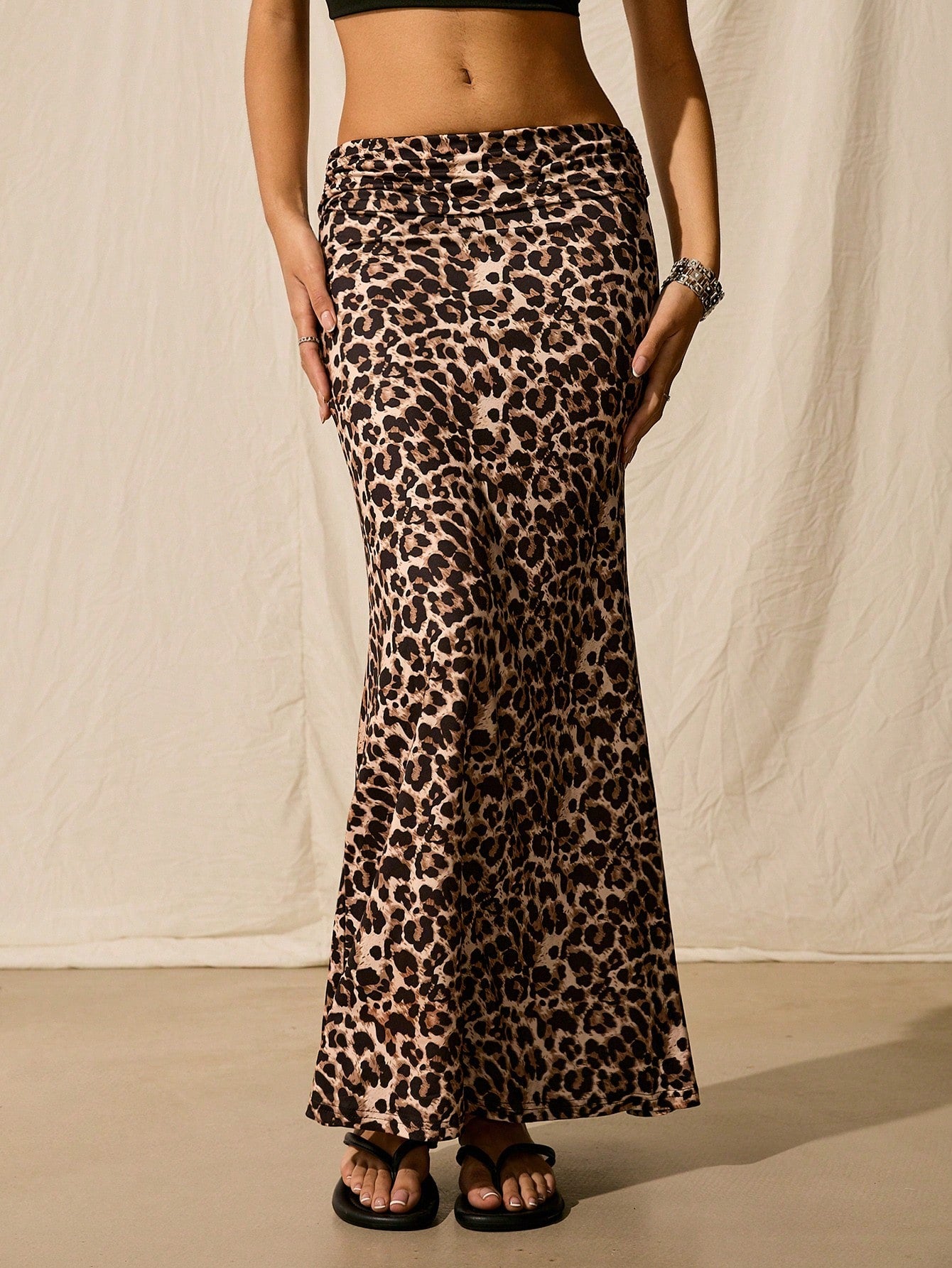 Easelle Women'S Fashionable Ruched Waist Leopard Print Mermaid Skirt