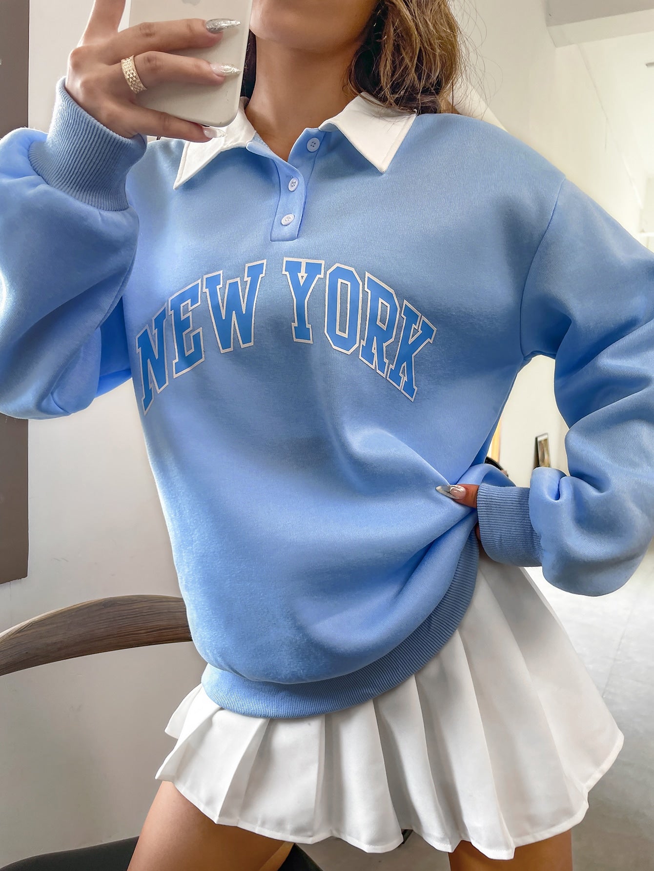 MOOSTA Polo Collar Drop Shoulder Letter Graphic Pullover,Long Sleeve Tops Graduation,Back to School Outfits,Graduation,Teacher Outfits for Women,Back to School Fall Outfit