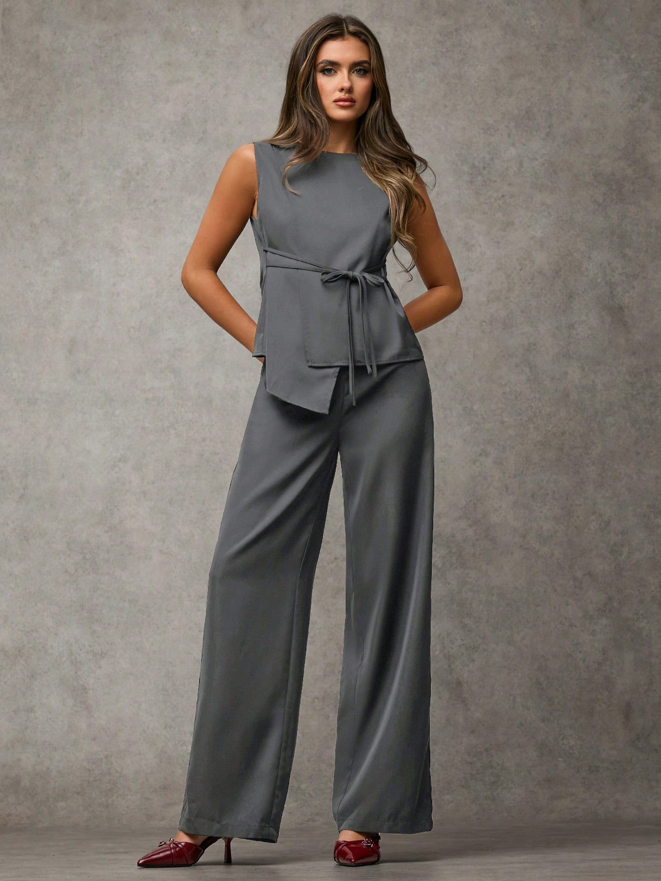 BAE Women'S Summer Casual Solid Color Asymmetric Hem Vest Blazer& and Pants Set Business Women Clothes Sexy Office Siren Women Two Pieces Sets Old Money Style Teacher Outfits Fall Women Outfits