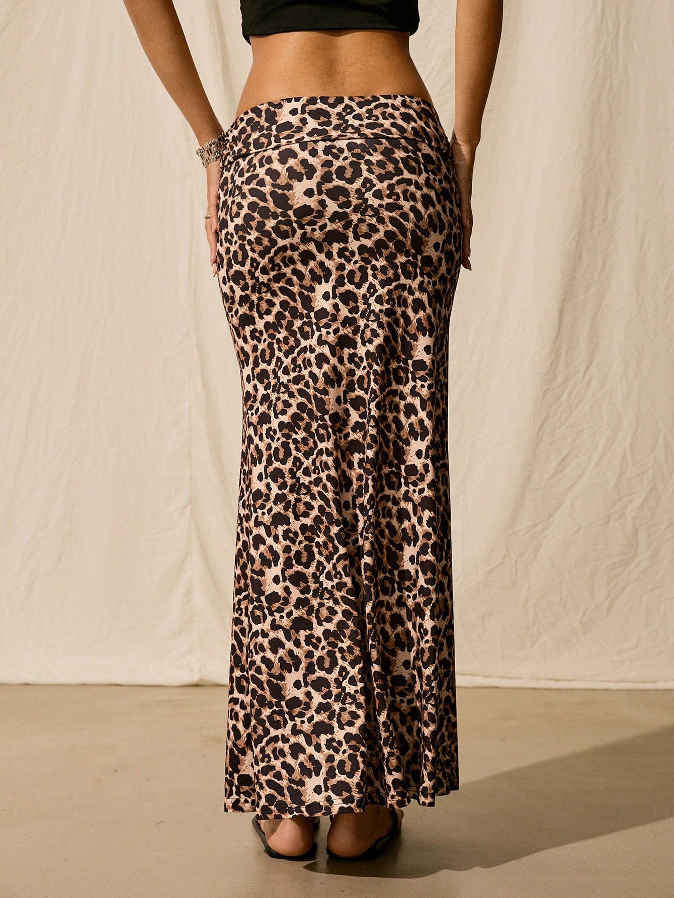 Easelle Women'S Fashionable Ruched Waist Leopard Print Mermaid Skirt