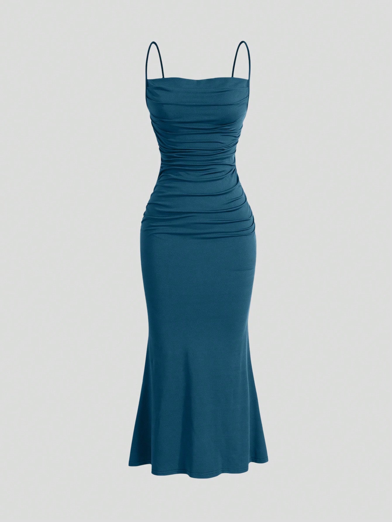 Sweetra Solid Ruched Mermaid Hem Cami Dress Maxi Women Outfit