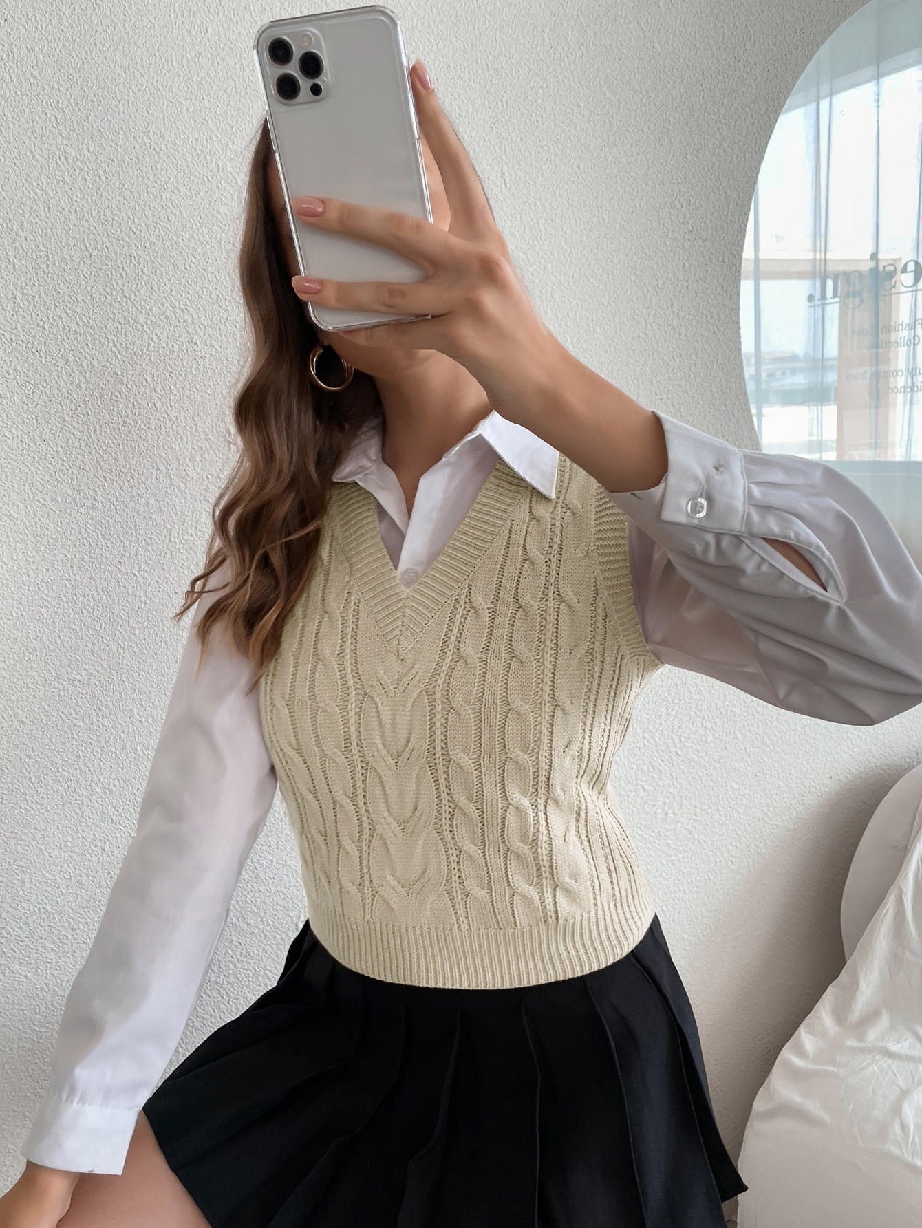 MOOSTA Solid Cable Knit Sweater Vest without Blouse