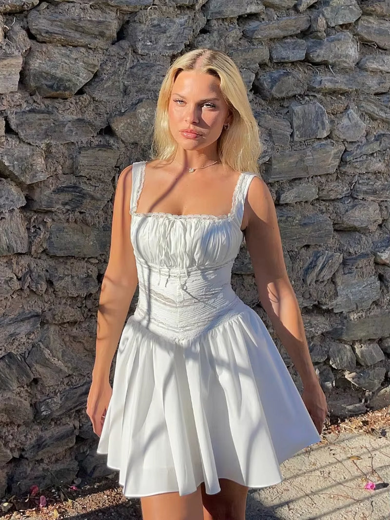 Elegant Casual Women'S Dresses 2022 Cotton White Dress Sexy Birthday Dress V Neck a Line Holiday Lace Party Dresses Vintage