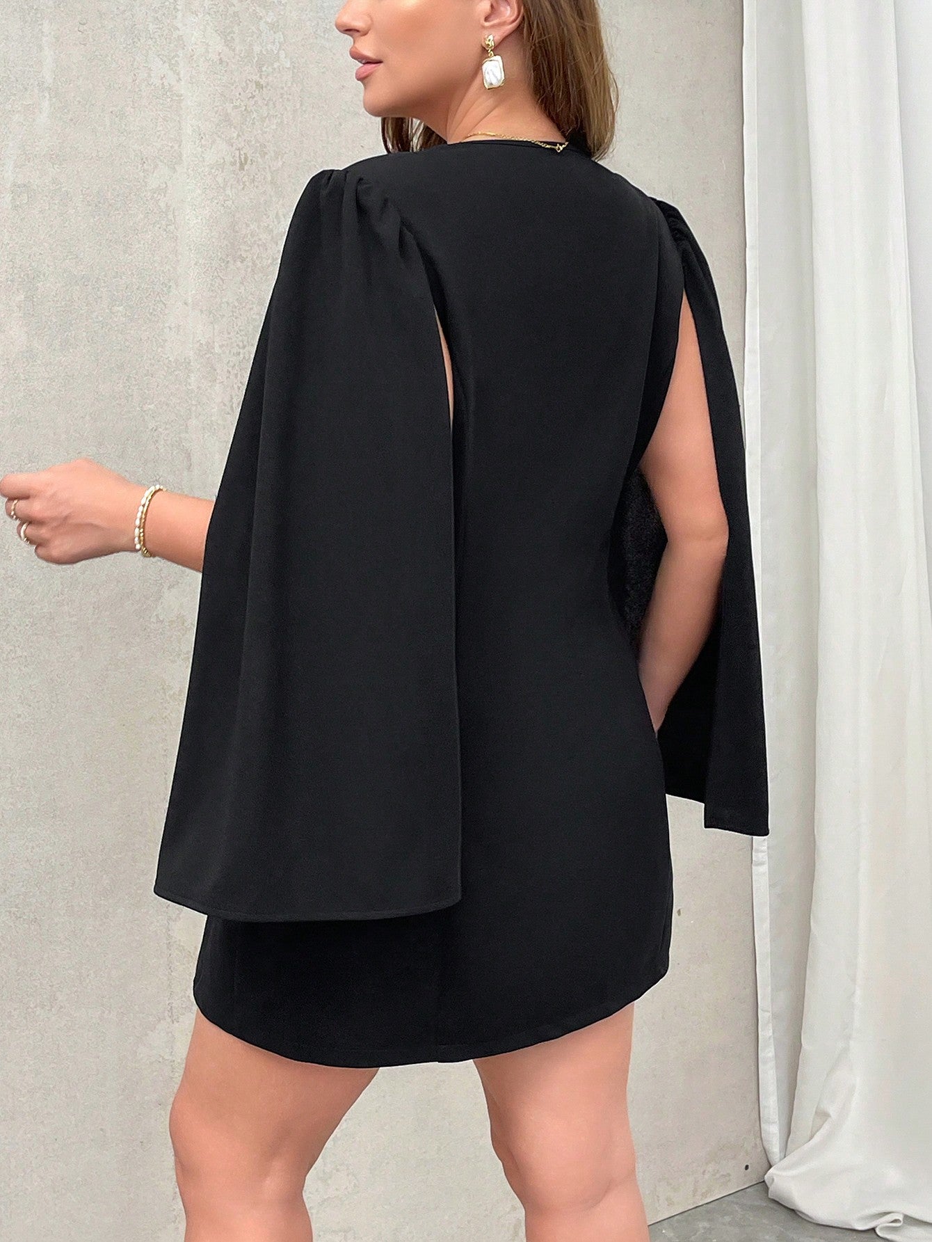 Firerie plus Size Women'S Black Fitted Cape Blazer, New Fall Back to School Design Graduation,Back to School,Teacher Outfits for Women Autumn