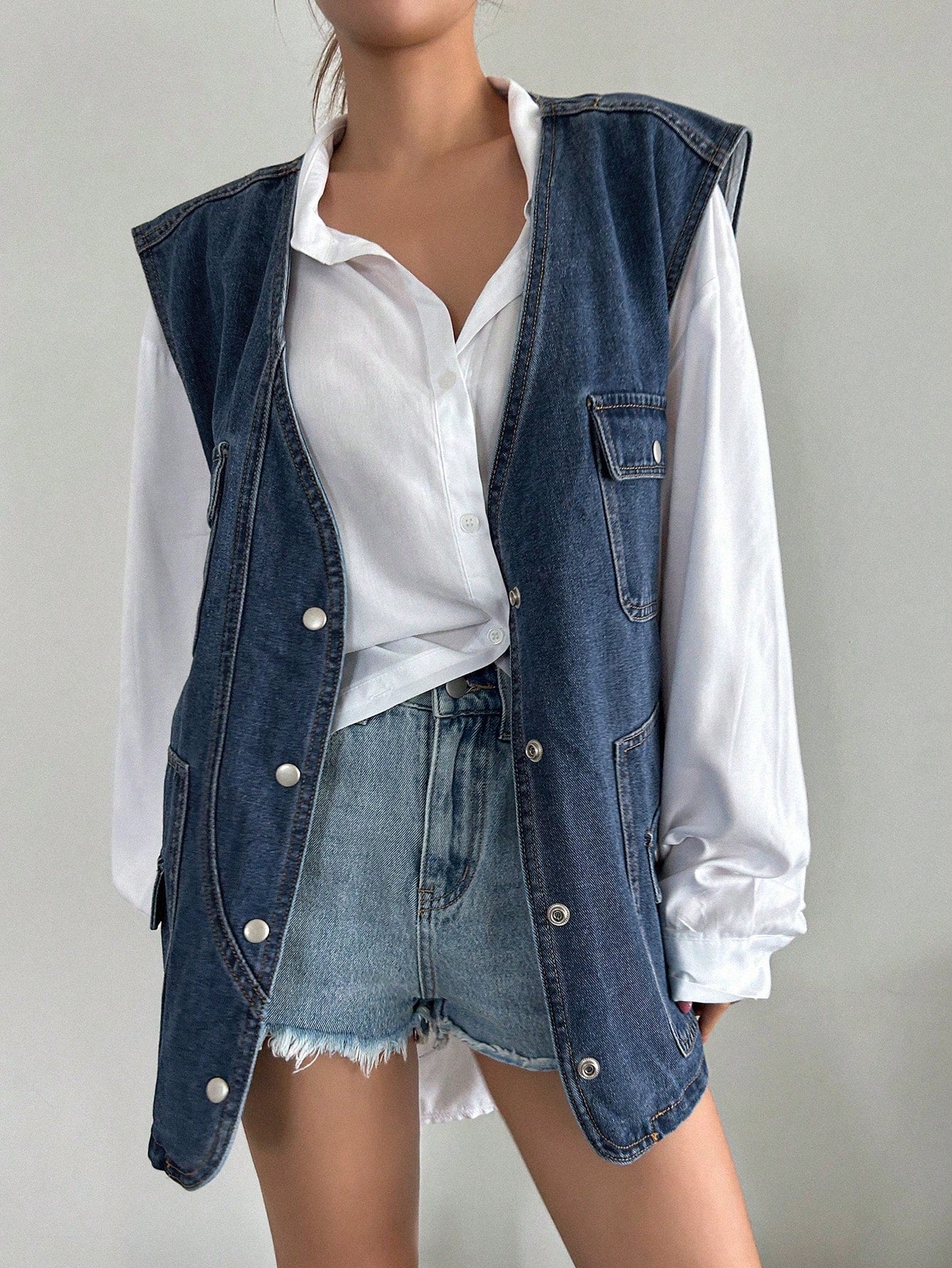 DAZY Flap Pocket Vest Denim Coat without Blouse Women Jacket,Fall Women Clothes