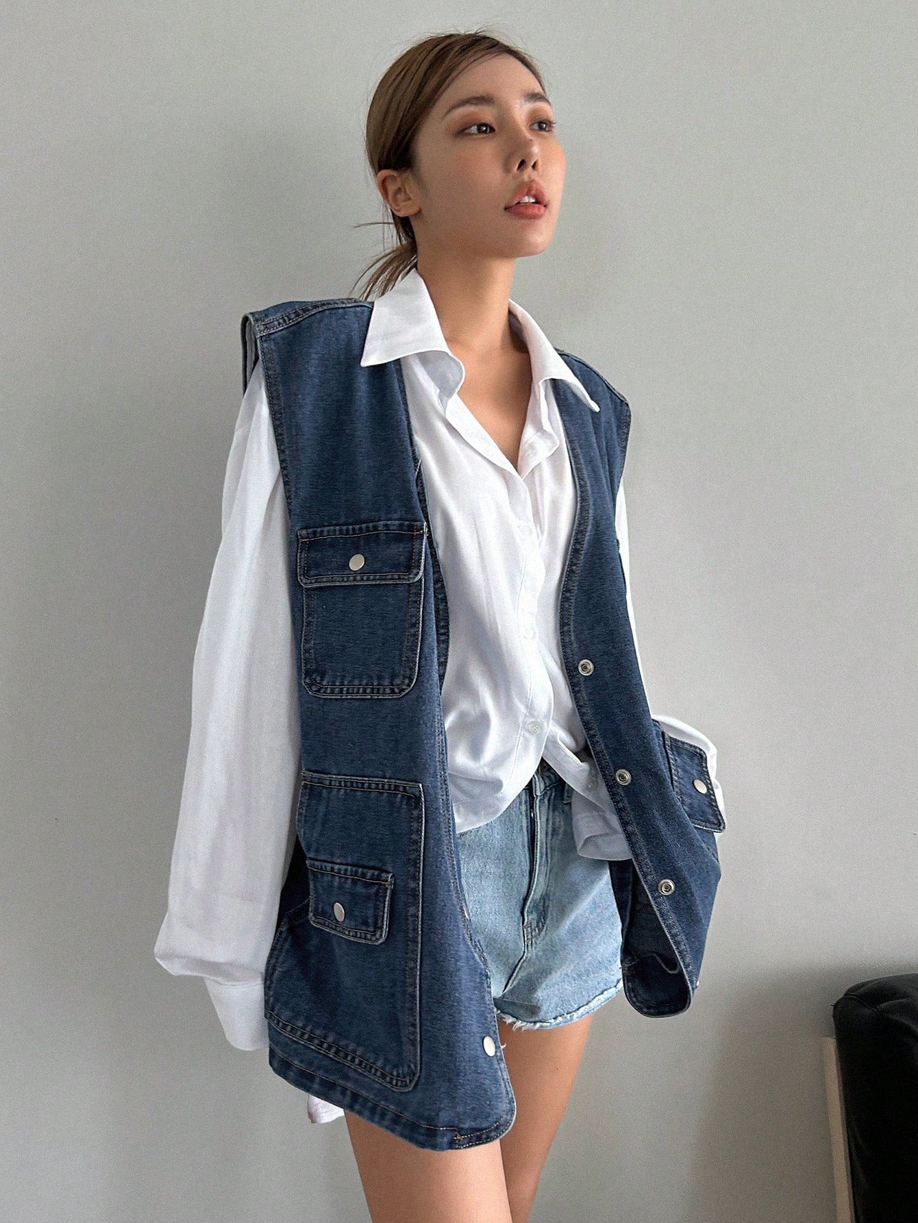 DAZY Flap Pocket Vest Denim Coat without Blouse Women Jacket,Fall Women Clothes