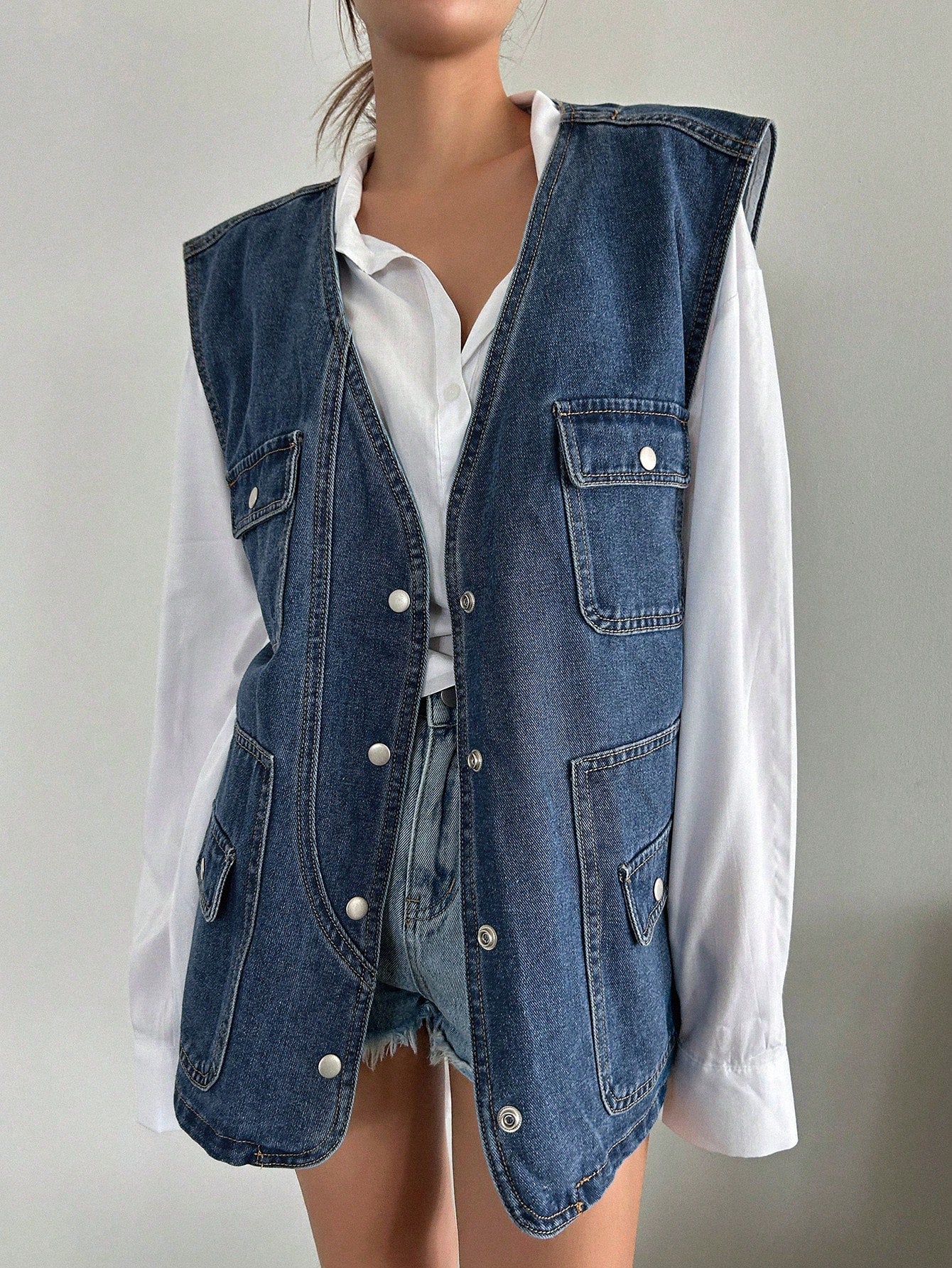 DAZY Flap Pocket Vest Denim Coat without Blouse Women Jacket,Fall Women Clothes