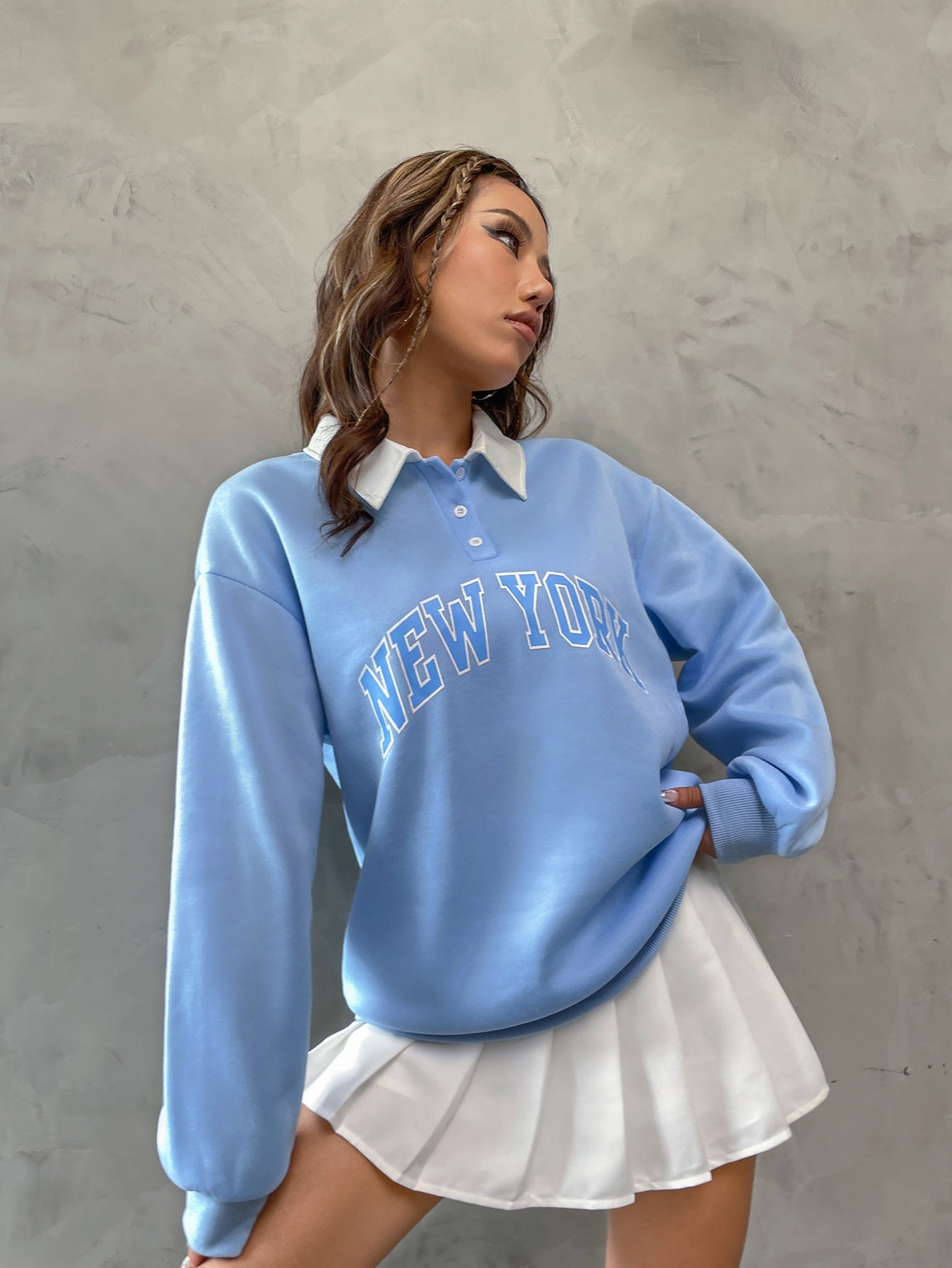 MOOSTA Polo Collar Drop Shoulder Letter Graphic Pullover,Long Sleeve Tops Graduation,Back to School Outfits,Graduation,Teacher Outfits for Women,Back to School Fall Outfit