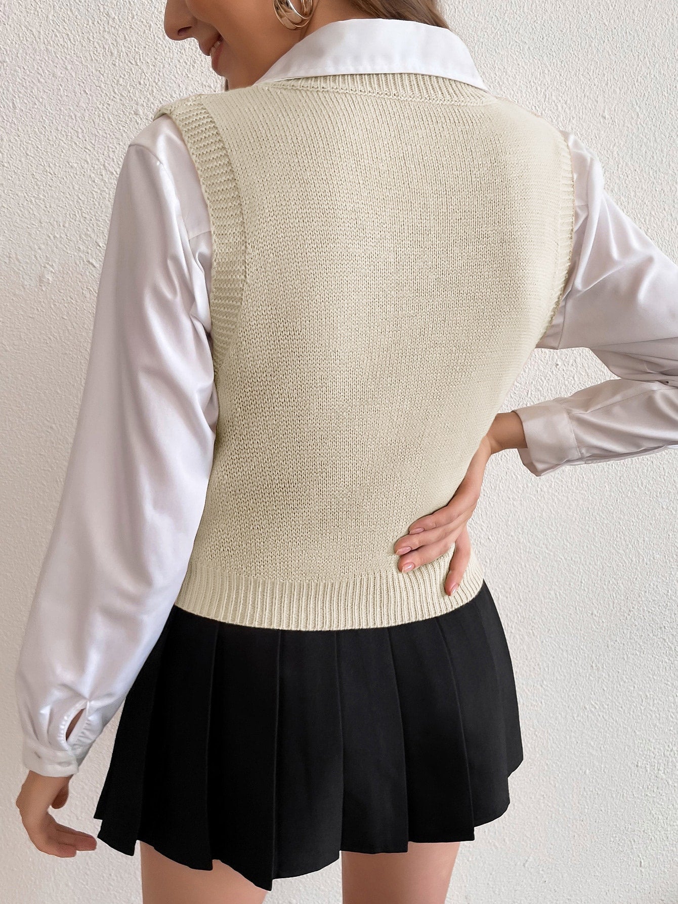 MOOSTA Solid Cable Knit Sweater Vest without Blouse