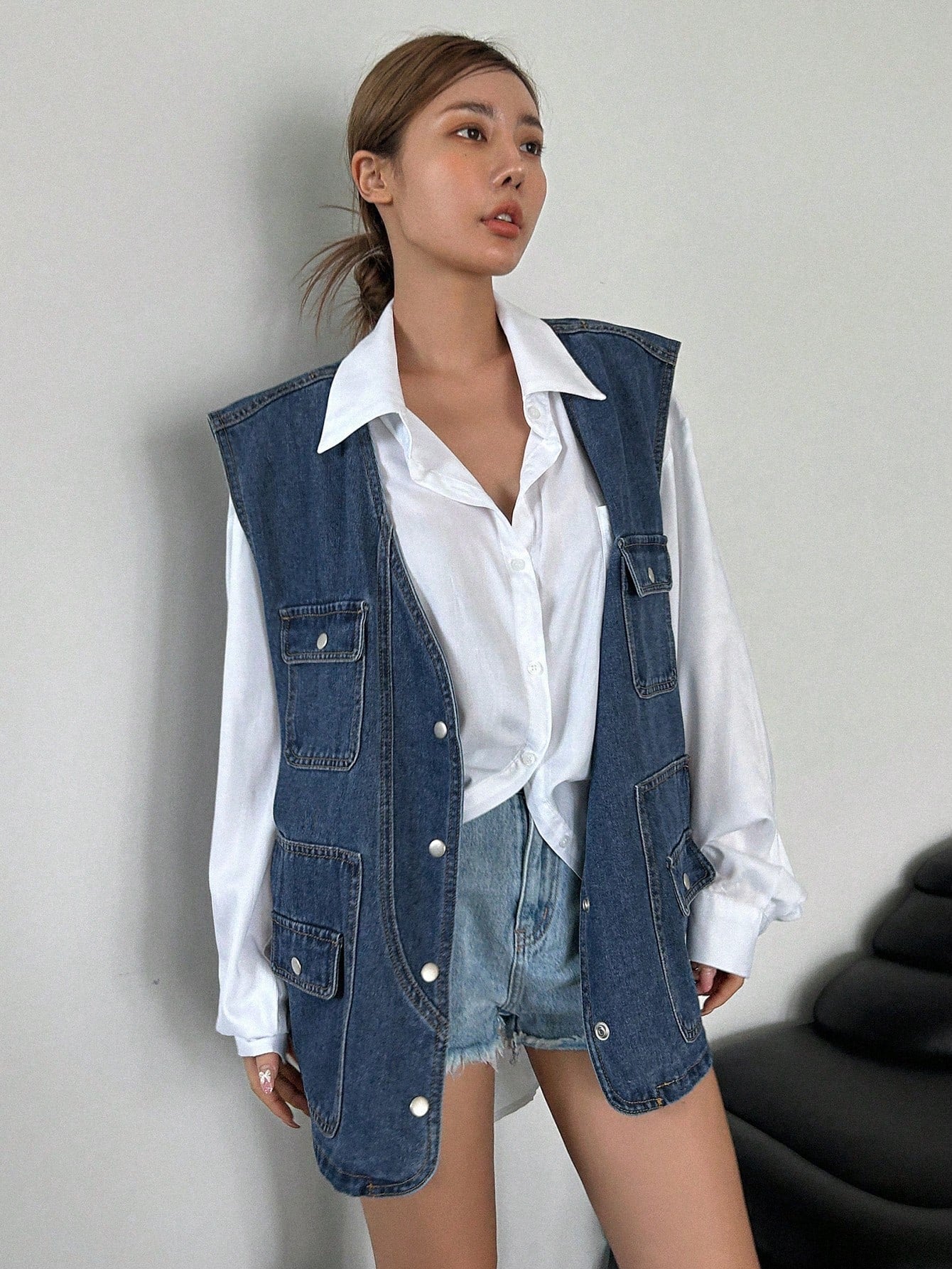 DAZY Flap Pocket Vest Denim Coat without Blouse Women Jacket,Fall Women Clothes