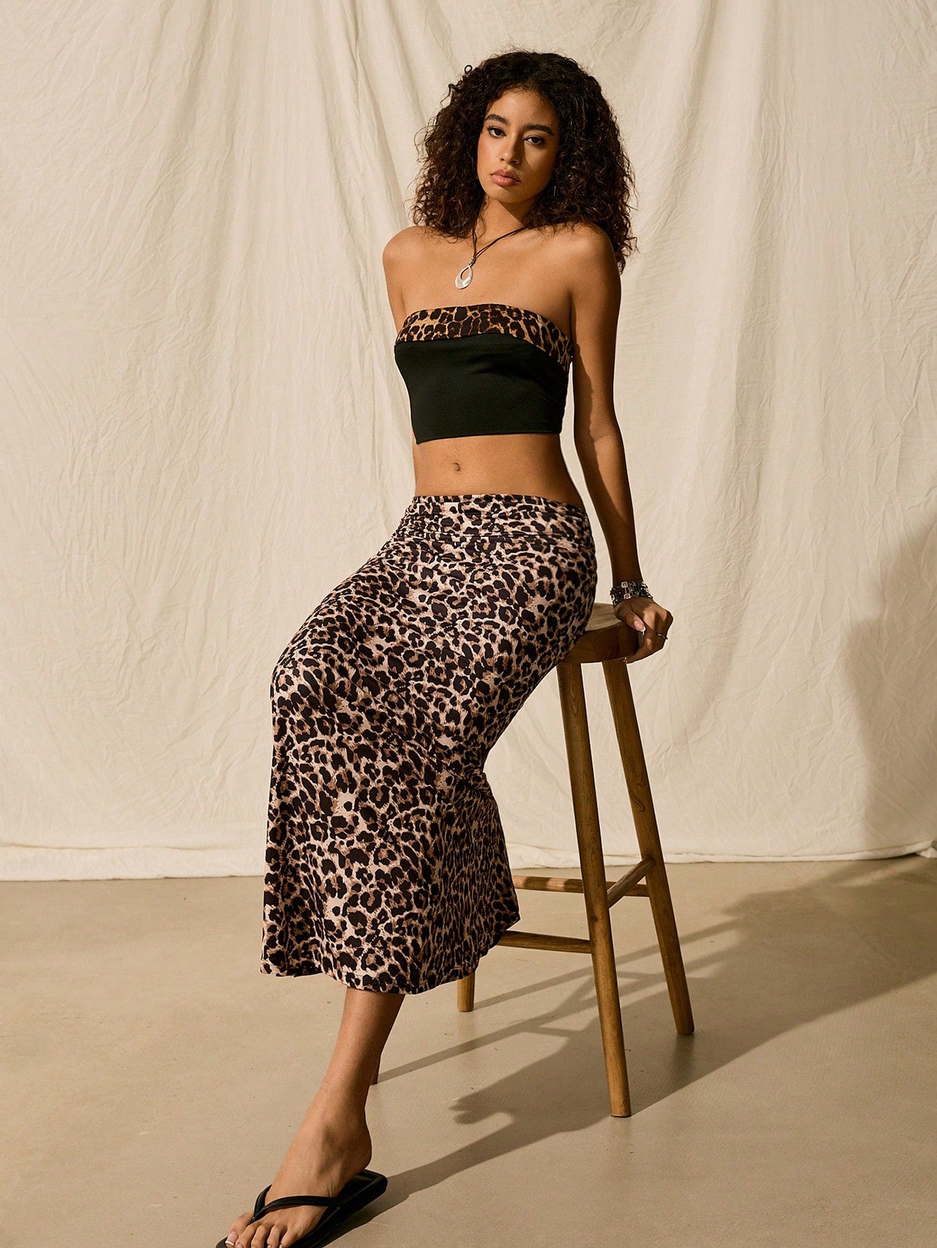 Easelle Women'S Fashionable Ruched Waist Leopard Print Mermaid Skirt