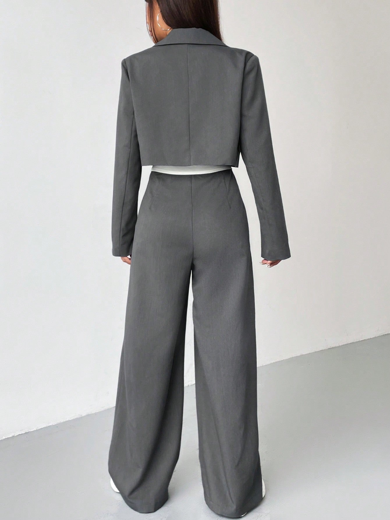 Ezwear Lapel Neck Crop Blazer & Wide Leg Suit Pants & Tube Top in Fall/Winter
