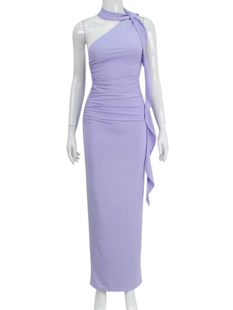 Elegant Sleeveless Tight Women'S Long Dress New 2024 Summer One Shoulder Sexy Tight Back Holiday Party Evening Dress