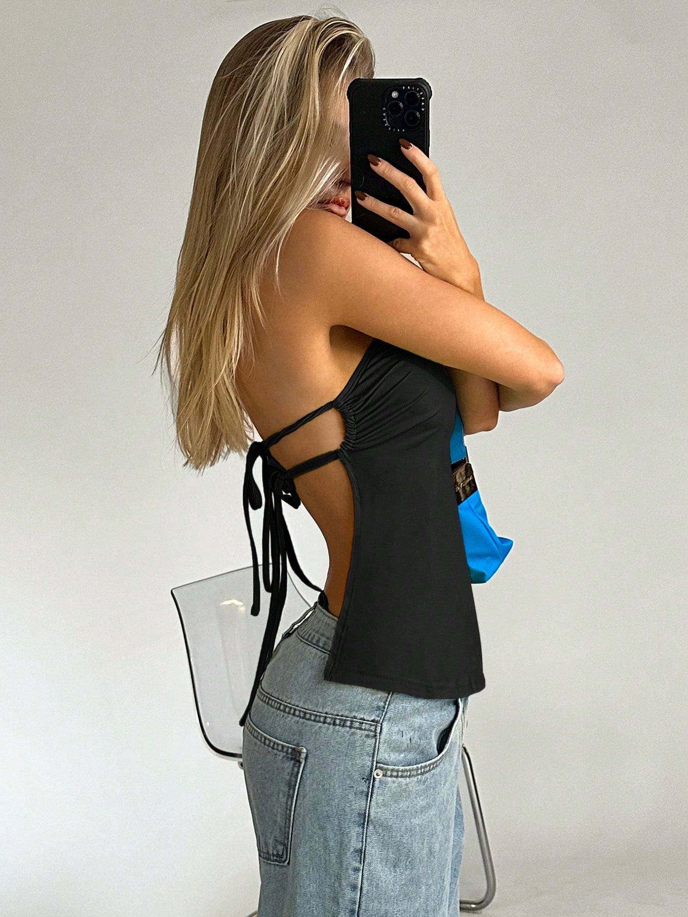 Ezwear Summer Black Y2K Solid Backless Tube Top