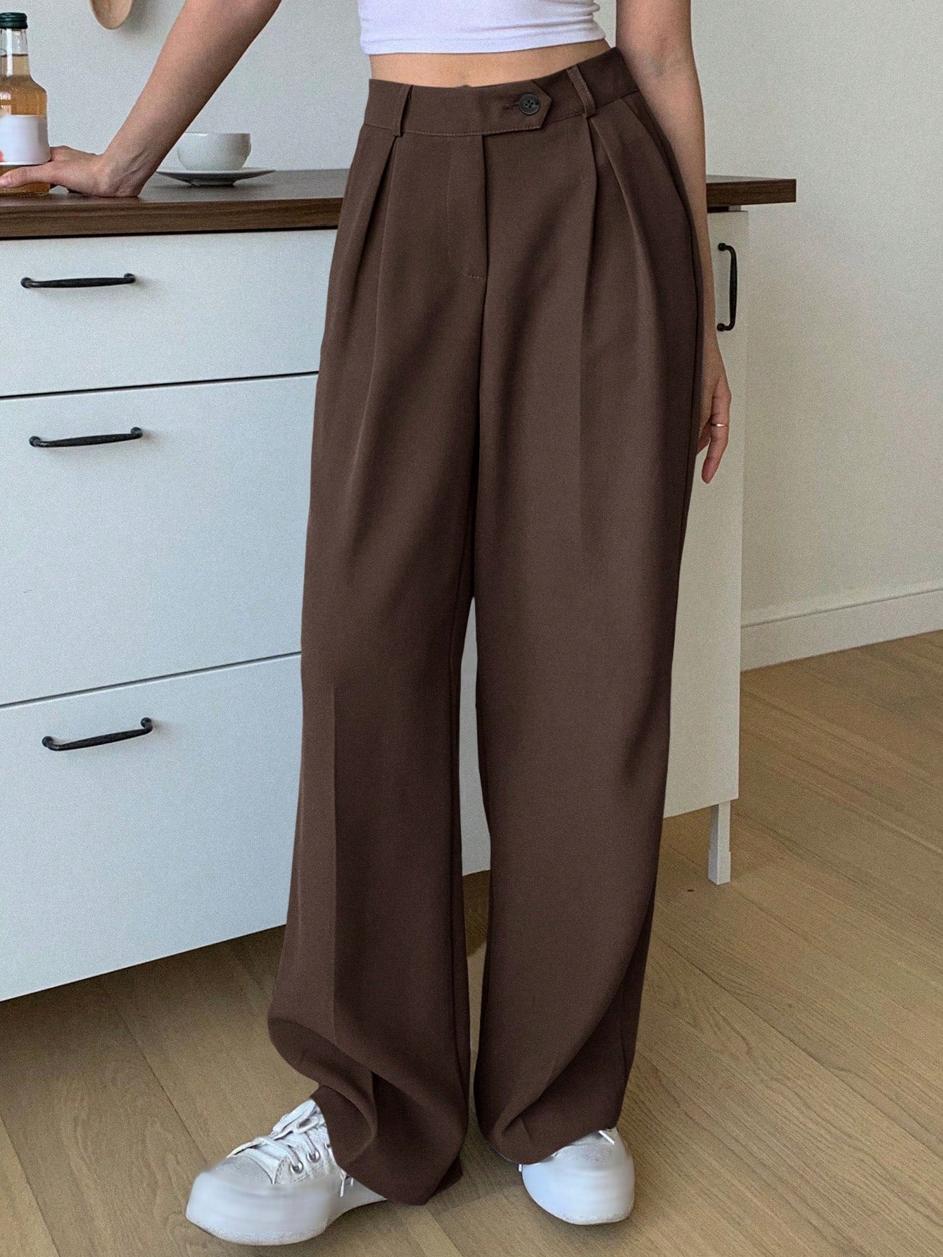 DAZY Women'S Solid Color Straight Leg Business Casual Dress Pants