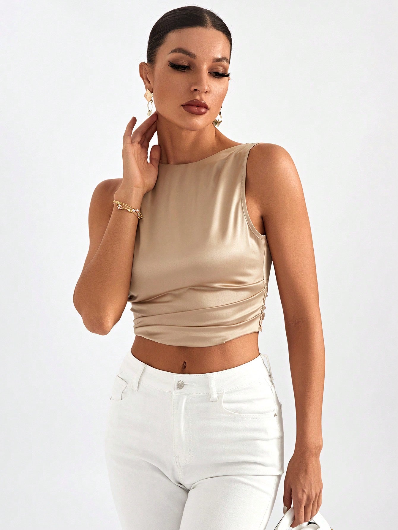 Firerie Tie Backless Crop Sleeveless Going Out Blouse,Sleeveless Tops