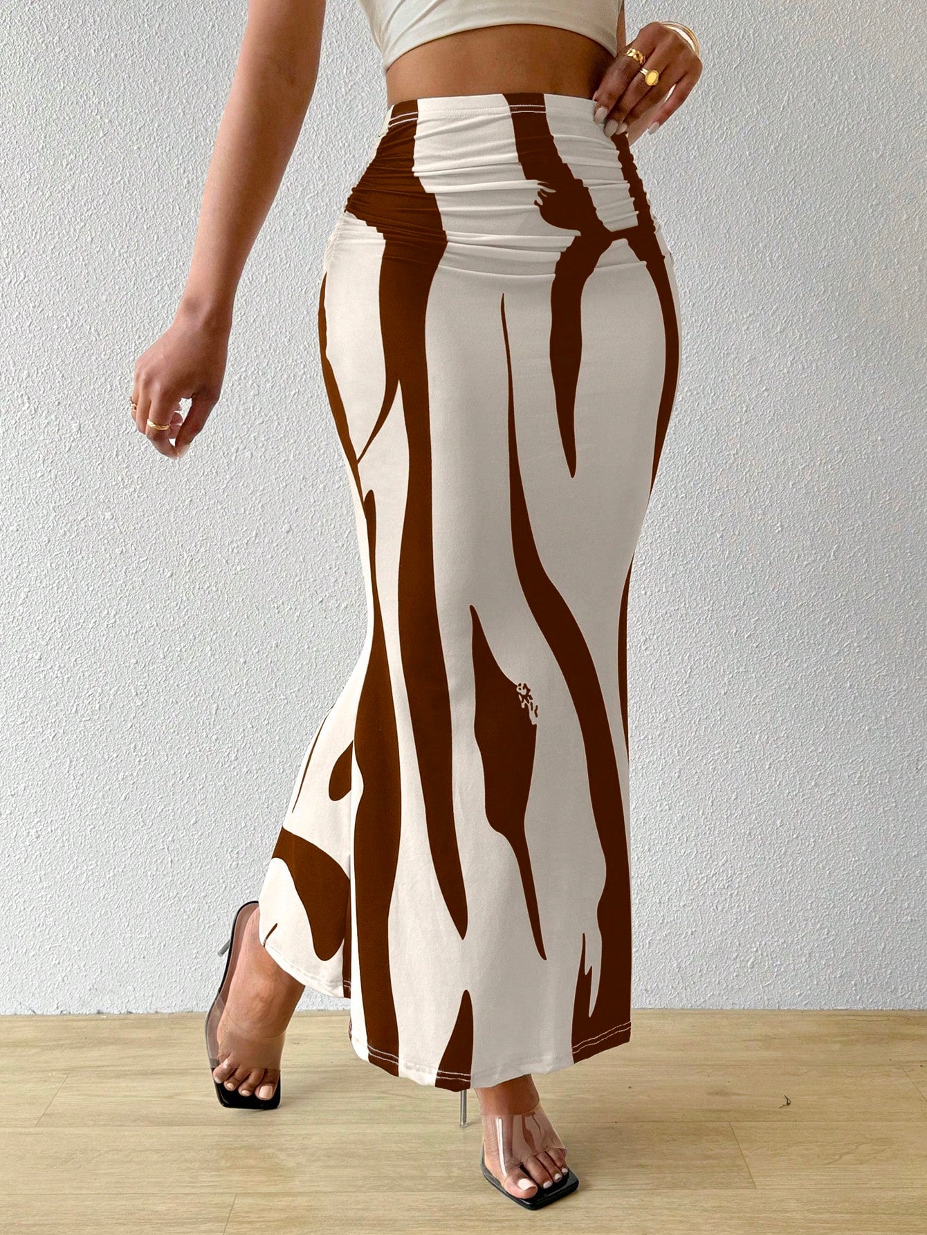 Bamgleam Ladies Fashionable Color-Blocking Printed Mermaid Skirt Maxi Women Outfit Fall Cloth for Women