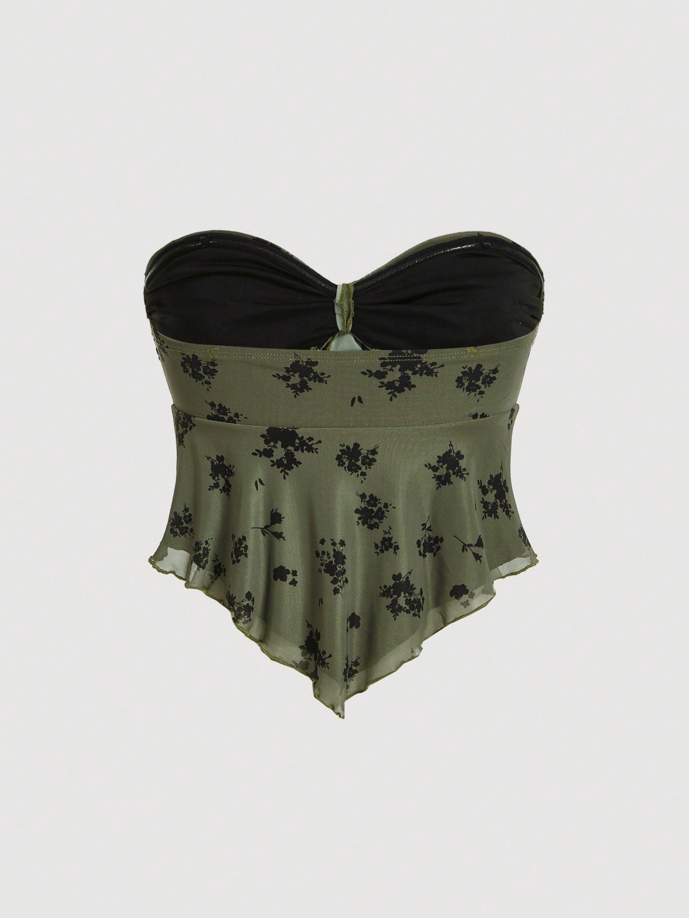 SHEIN MOD Women'S Floral Print Knotted Front Bandeau Boho Vintage Top