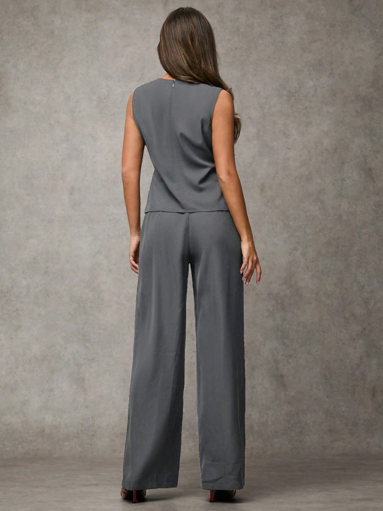 BAE Women'S Summer Casual Solid Color Asymmetric Hem Vest Blazer& and Pants Set Business Women Clothes Sexy Office Siren Women Two Pieces Sets Old Money Style Teacher Outfits Fall Women Outfits