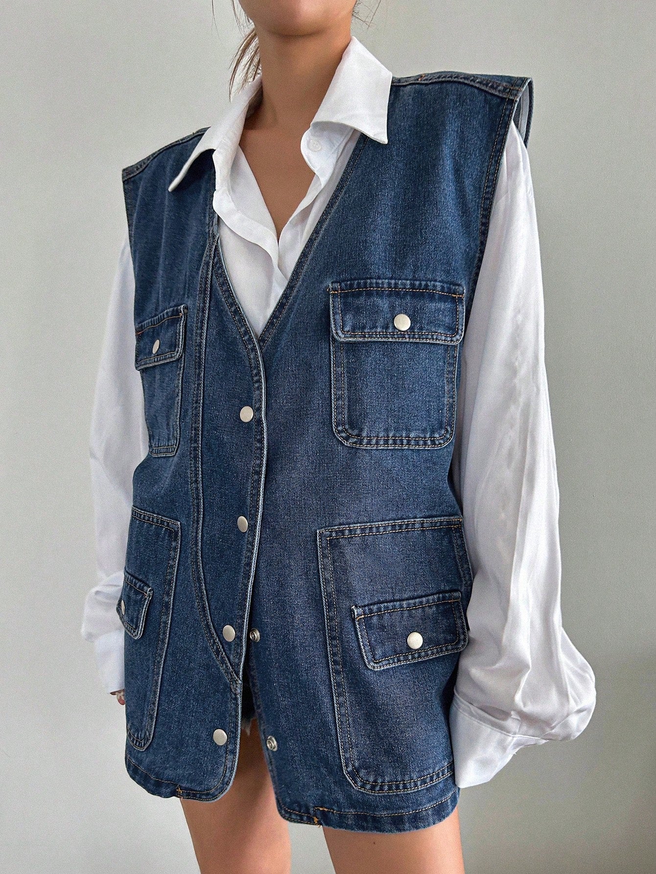 DAZY Flap Pocket Vest Denim Coat without Blouse Women Jacket,Fall Women Clothes