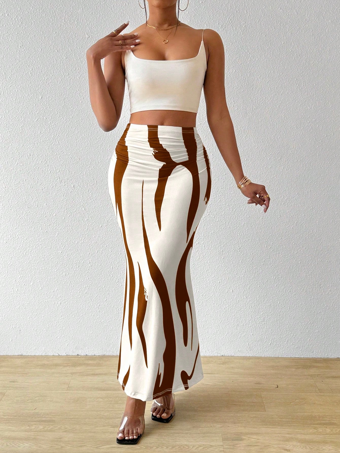 Bamgleam Ladies Fashionable Color-Blocking Printed Mermaid Skirt Maxi Women Outfit Fall Cloth for Women