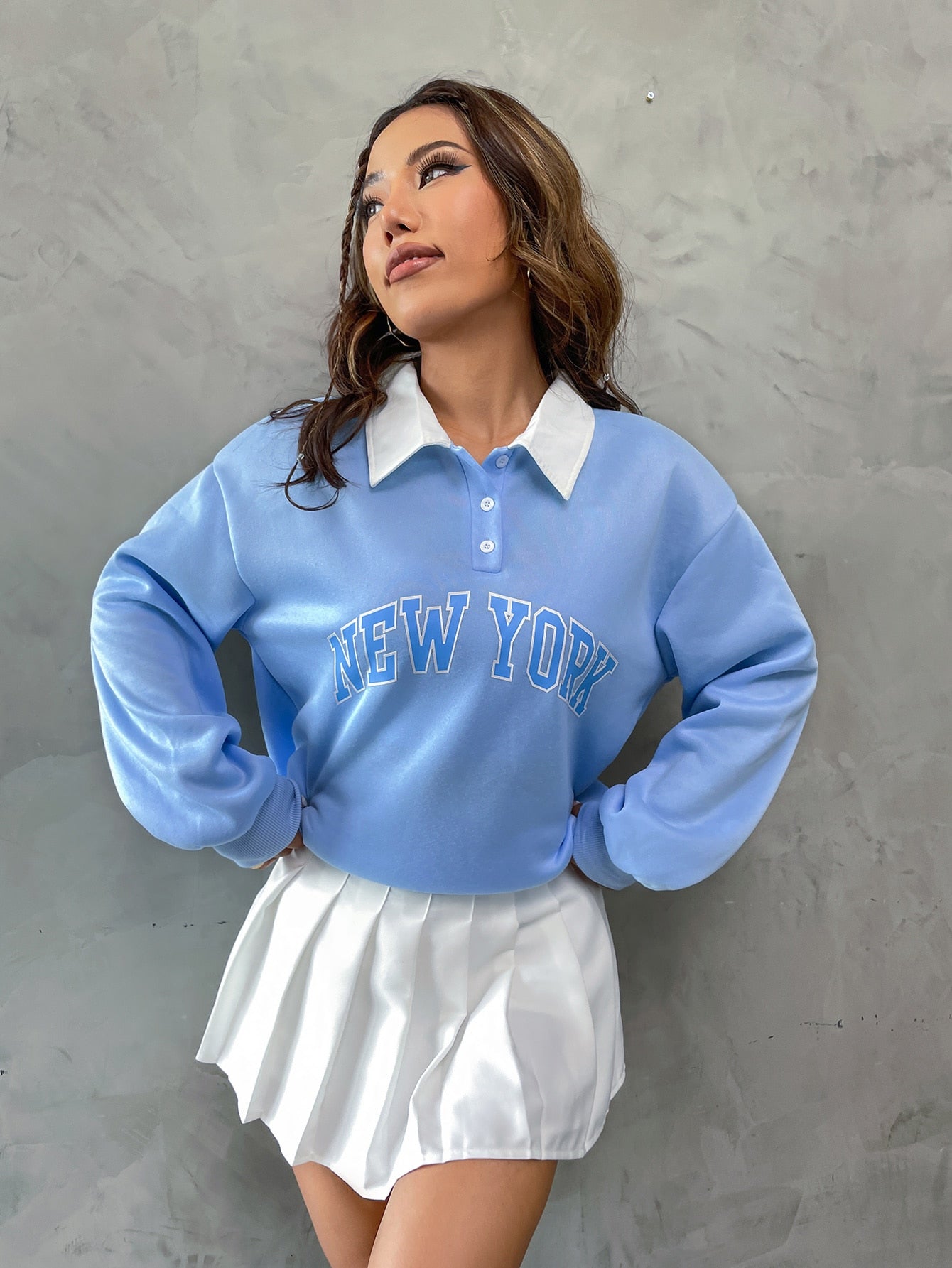 MOOSTA Polo Collar Drop Shoulder Letter Graphic Pullover,Long Sleeve Tops Graduation,Back to School Outfits,Graduation,Teacher Outfits for Women,Back to School Fall Outfit