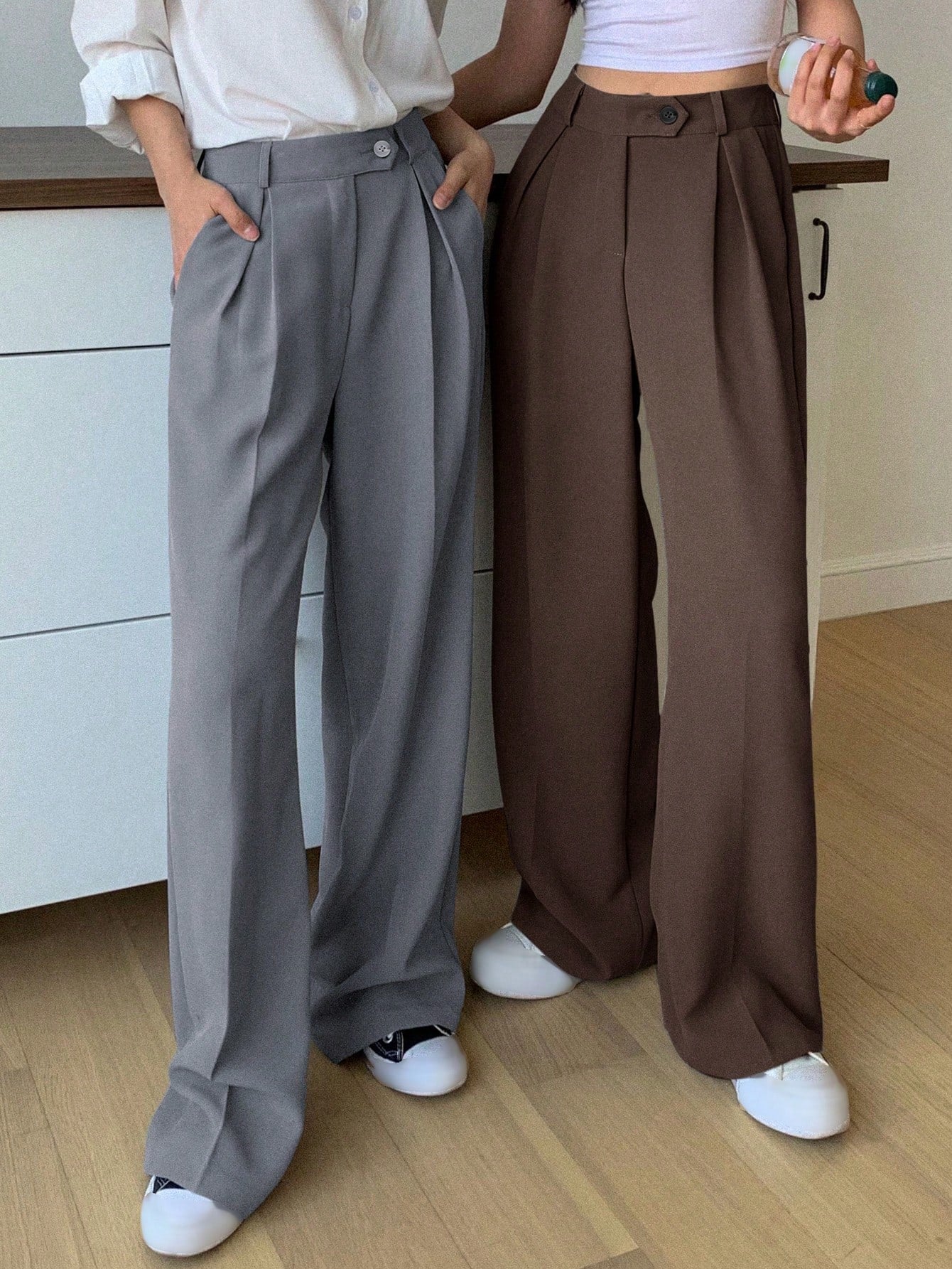 DAZY Women'S Solid Color Straight Leg Business Casual Dress Pants