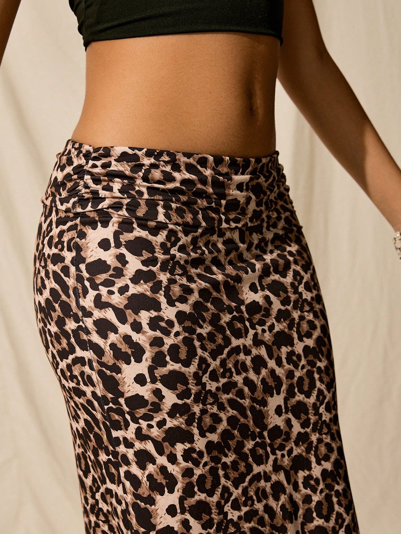 Easelle Women'S Fashionable Ruched Waist Leopard Print Mermaid Skirt