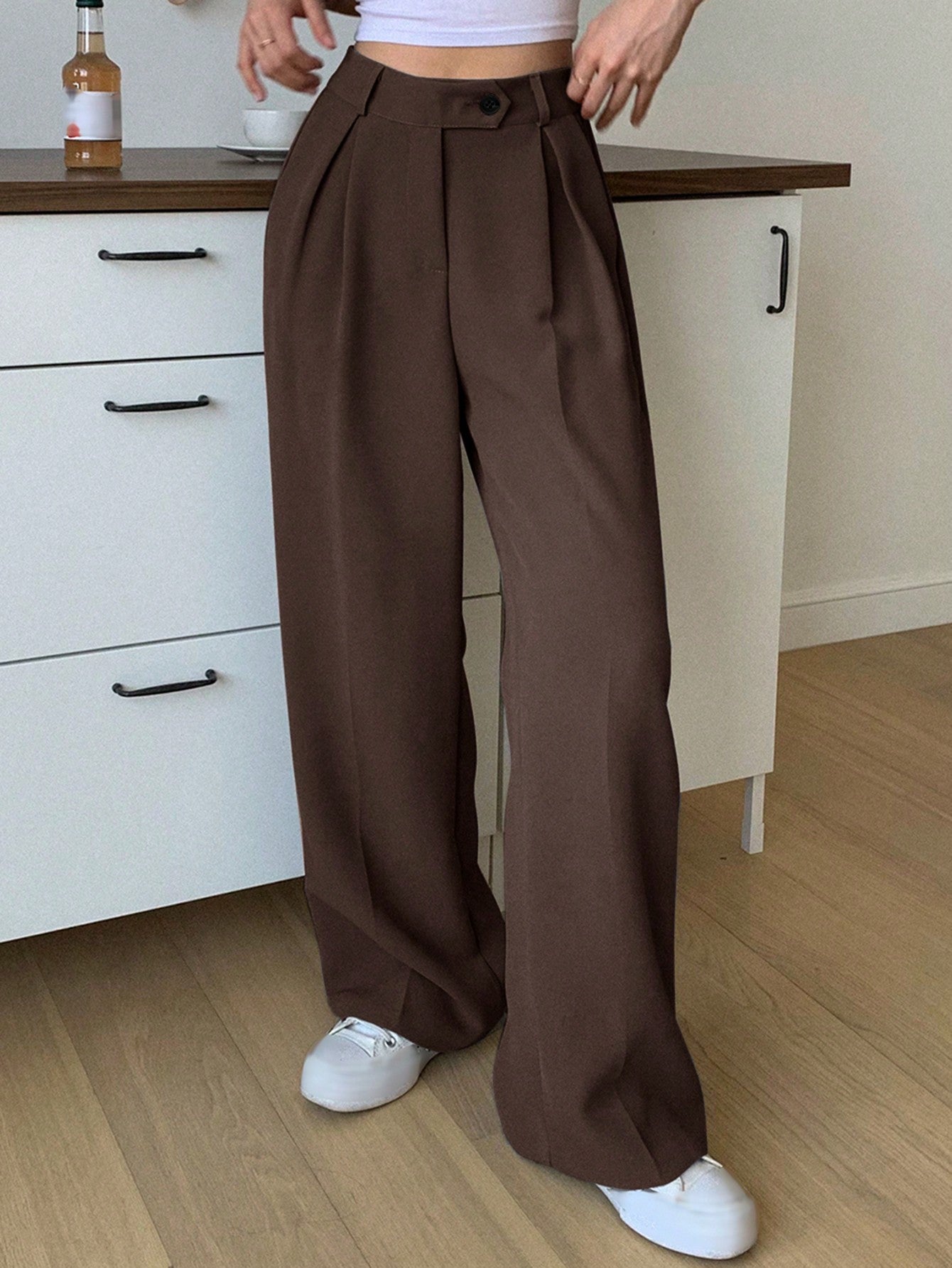 DAZY Women'S Solid Color Straight Leg Business Casual Dress Pants