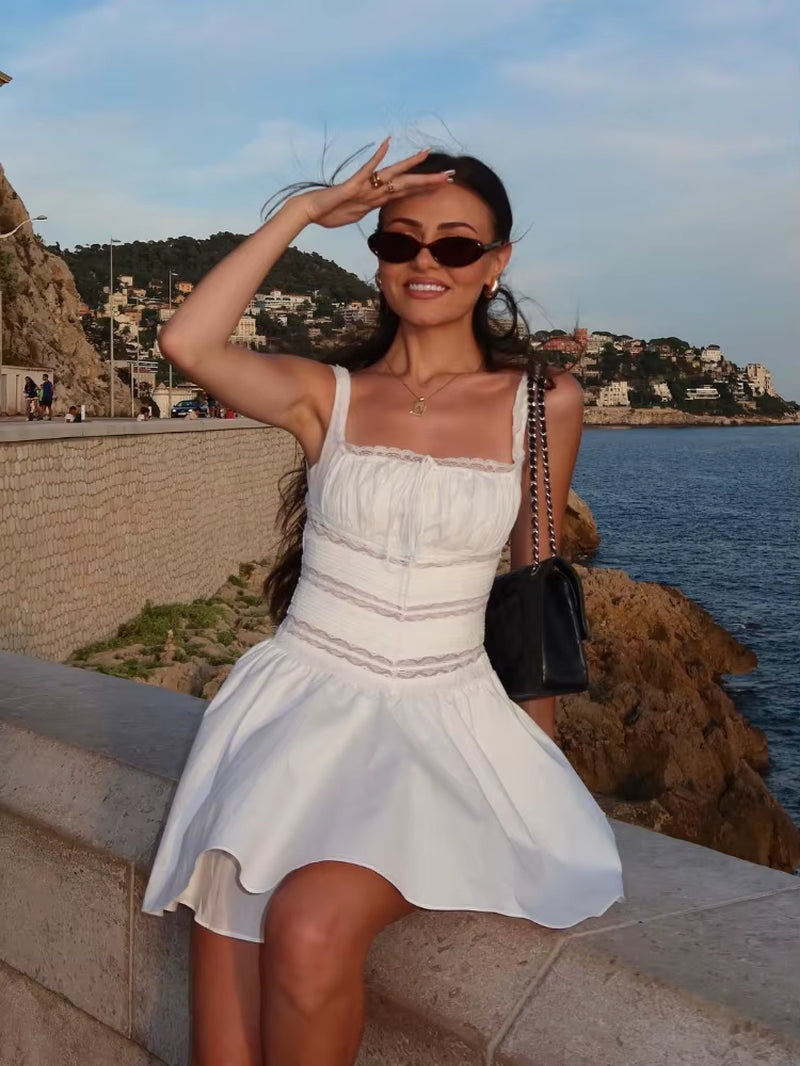 Elegant Casual Women'S Dresses 2022 Cotton White Dress Sexy Birthday Dress V Neck a Line Holiday Lace Party Dresses Vintage