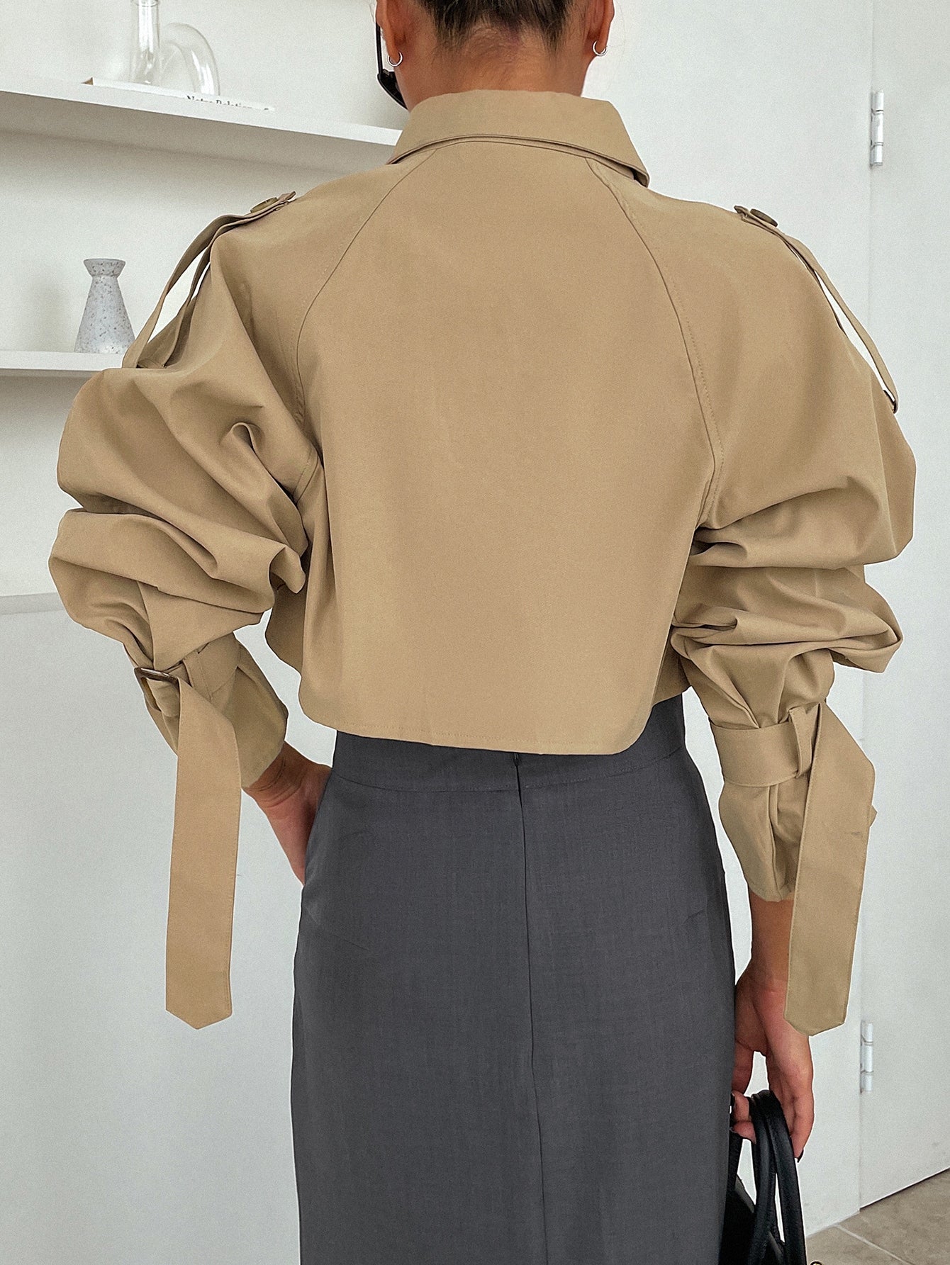 DAZY Buckle Raglan Sleeve Epaulettes Design Crop Trench Coat,Fall Clothes Women Jacket