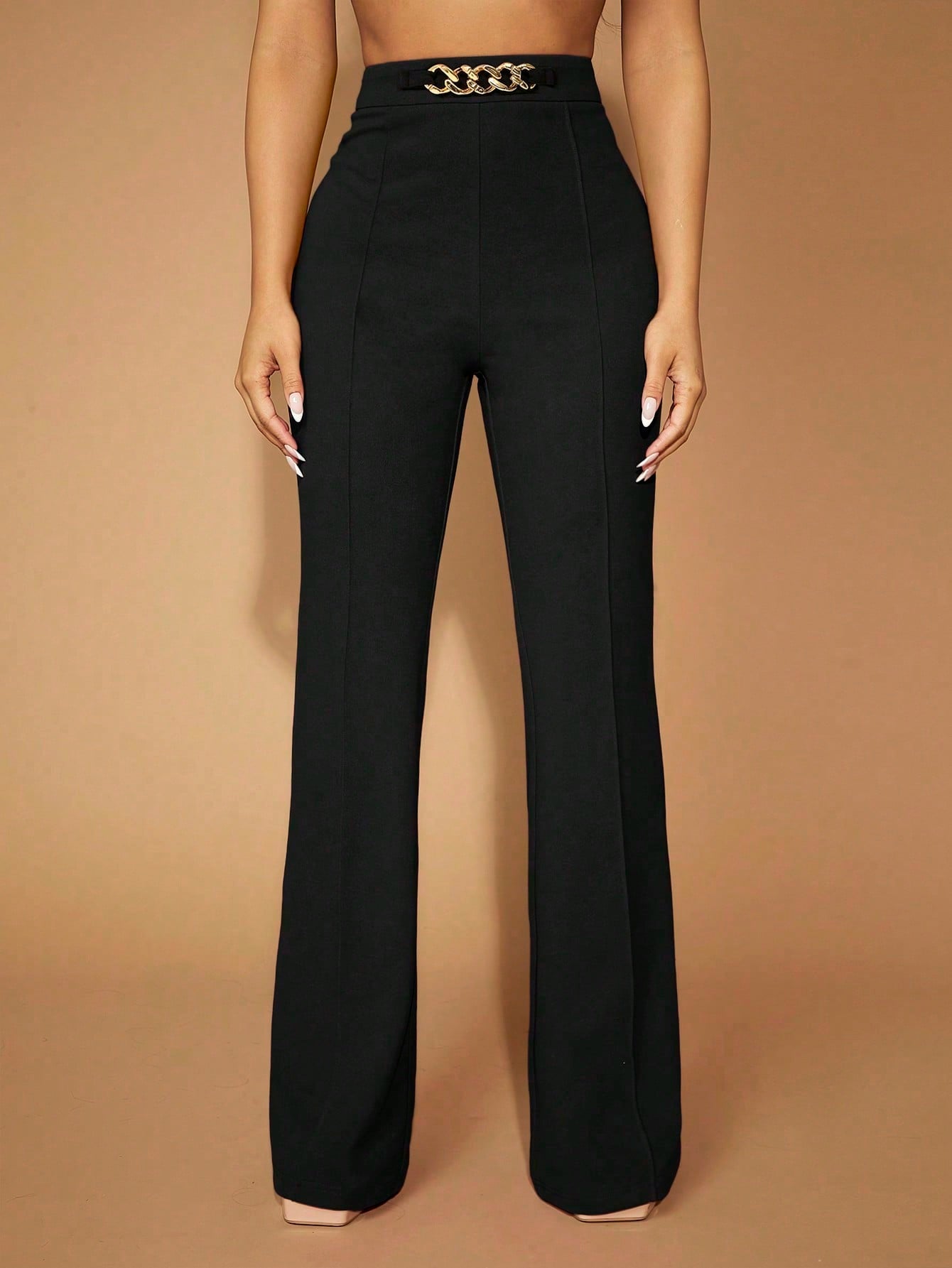 SXY Metal Accessory Flared Dress Pants Casual Party Elegant Home Sexy Autumn Winter New Year Christmas Halloween