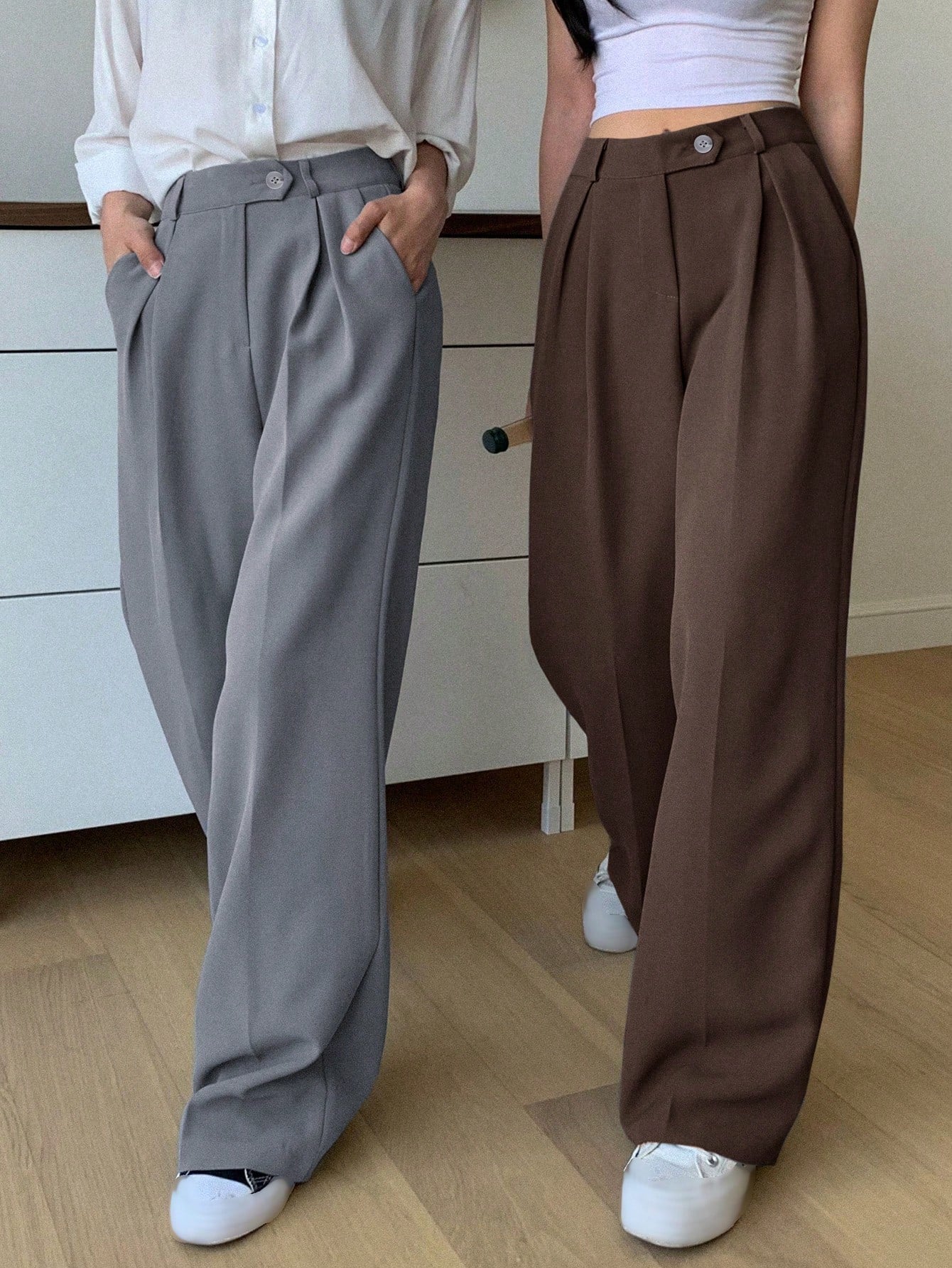 DAZY Women'S Solid Color Straight Leg Business Casual Dress Pants