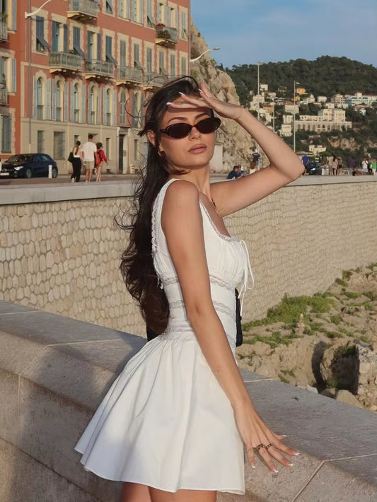 Elegant Casual Women'S Dresses 2022 Cotton White Dress Sexy Birthday Dress V Neck a Line Holiday Lace Party Dresses Vintage