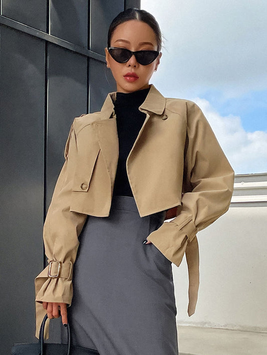 DAZY Buckle Raglan Sleeve Epaulettes Design Crop Trench Coat,Fall Clothes Women Jacket