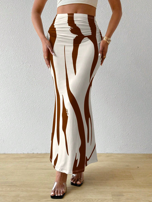 Bamgleam Ladies Fashionable Color-Blocking Printed Mermaid Skirt Maxi Women Outfit Fall Cloth for Women