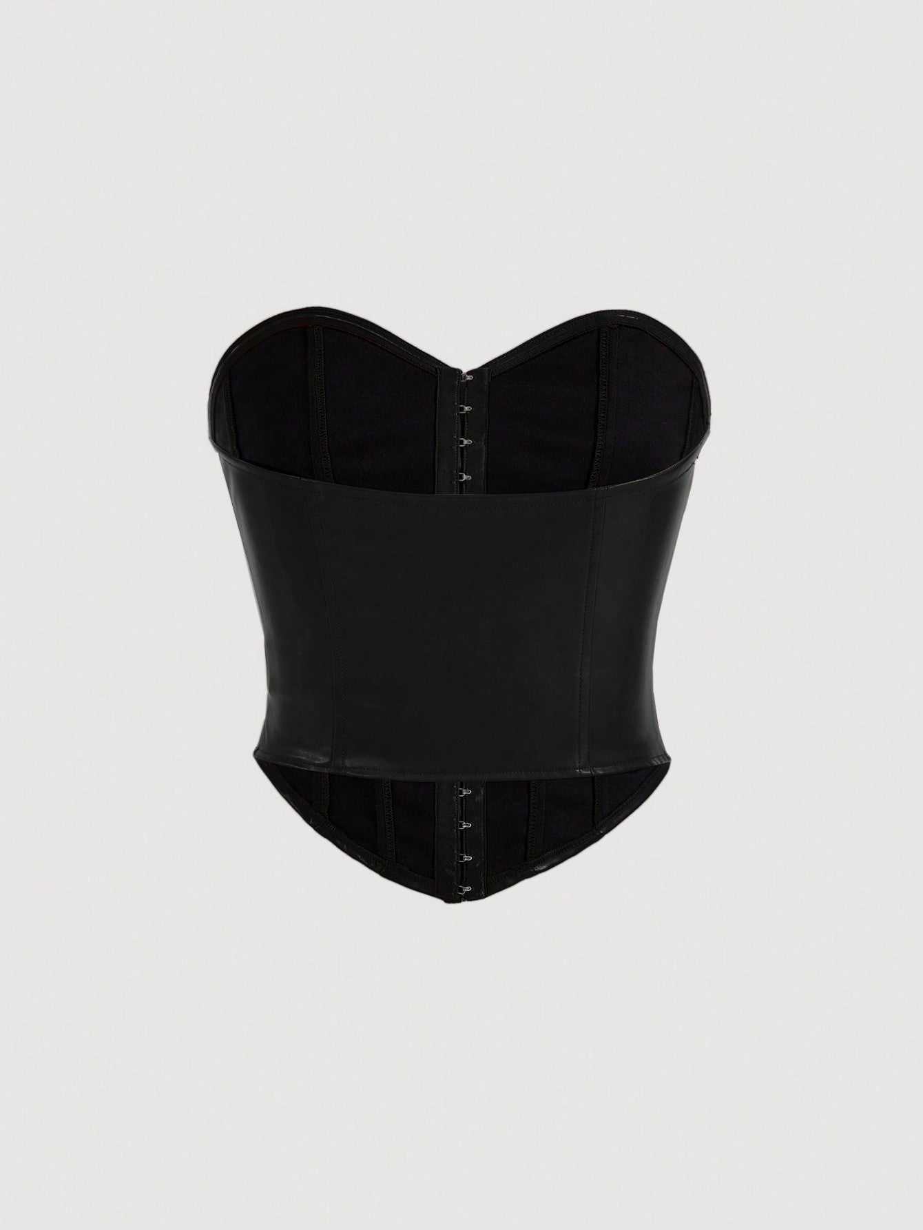 X Marika Sila  MOD Solid Center Front Button Decoration PU Leather Black Tube Top