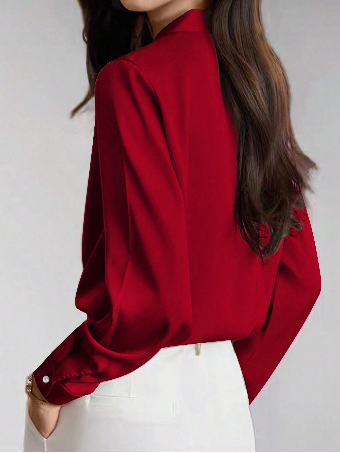 INAWLY Ladies' Solid Color Simple Daily V-Neck Long Sleeve Shirt Fall Cloth for Women