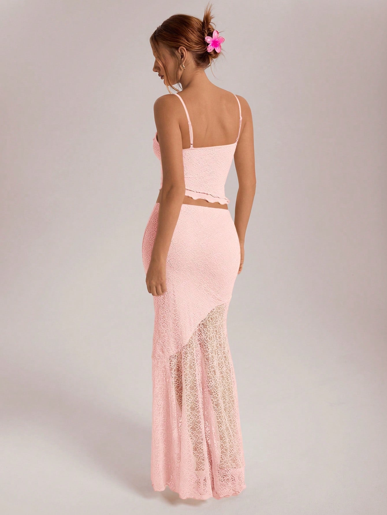 Aloruh Women'S Sheer Lace Asymmetrical Hem Camisole & Ruffle Trim Mermaid Skirt 2 Pieces Set, for Spring/Summer Fairycore Wedding/Holiday