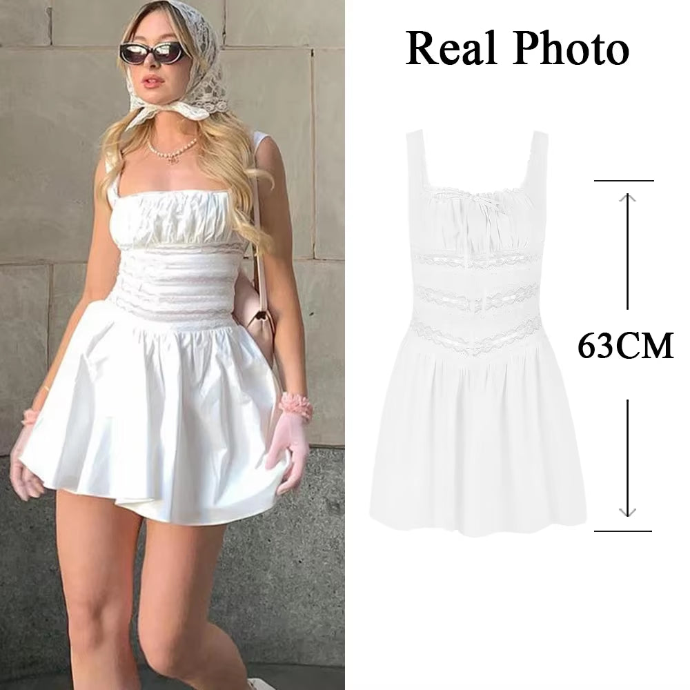 Elegant Casual Women'S Dresses 2022 Cotton White Dress Sexy Birthday Dress V Neck a Line Holiday Lace Party Dresses Vintage