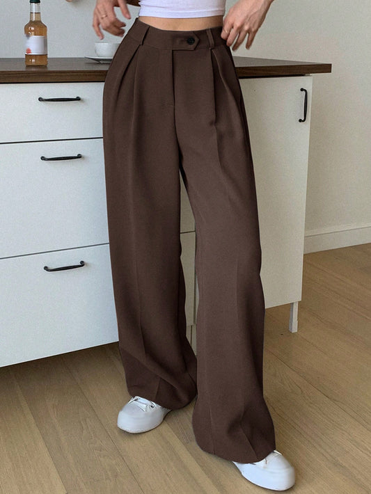 DAZY Women'S Solid Color Straight Leg Business Casual Dress Pants