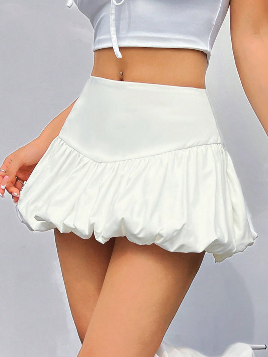 ICON Y2K Summer Slim-Fit Super Low-Waist Bubble Skirt Hem Women White Mini Skirt Kpop Style Going Out Skirts Summer Outfit Music Festival Festival Outfits