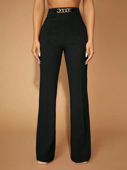 SXY Metal Accessory Flared Dress Pants Casual Party Elegant Home Sexy Autumn Winter New Year Christmas Halloween